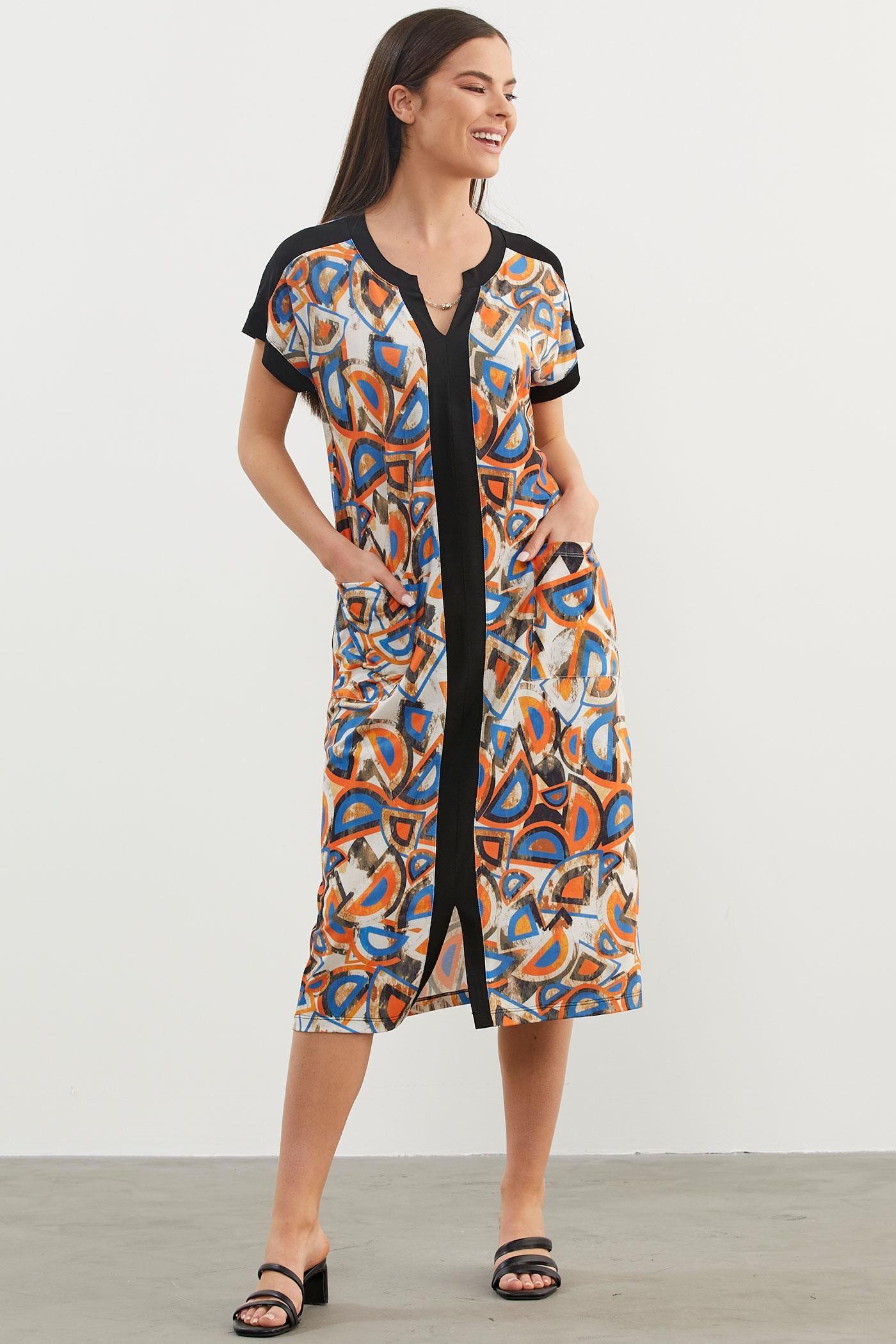 Büyük Beden Desenli Penye Elbise - Saks (2) Sementa