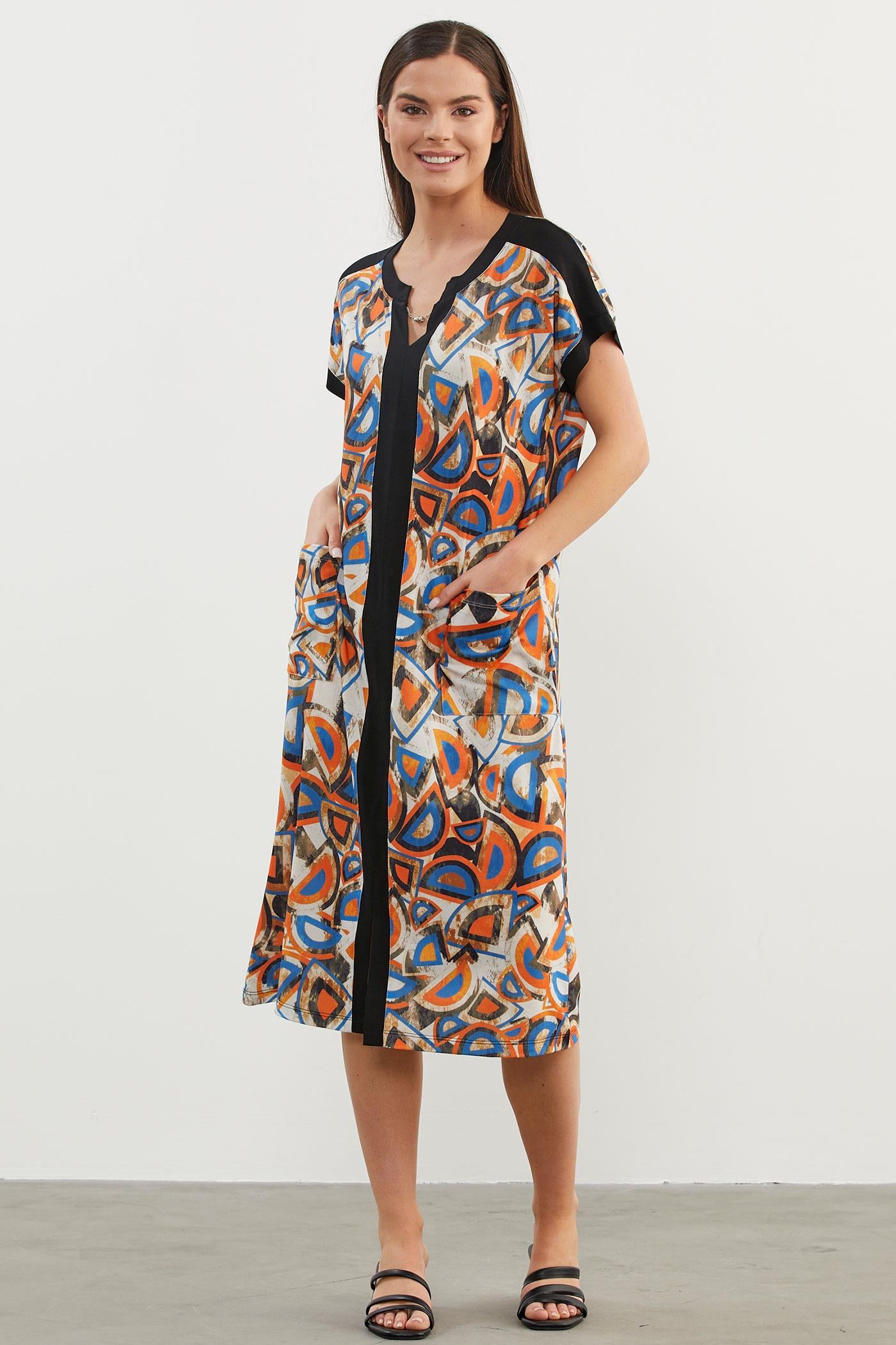 Büyük Beden Desenli Penye Elbise - Saks (3) Sementa