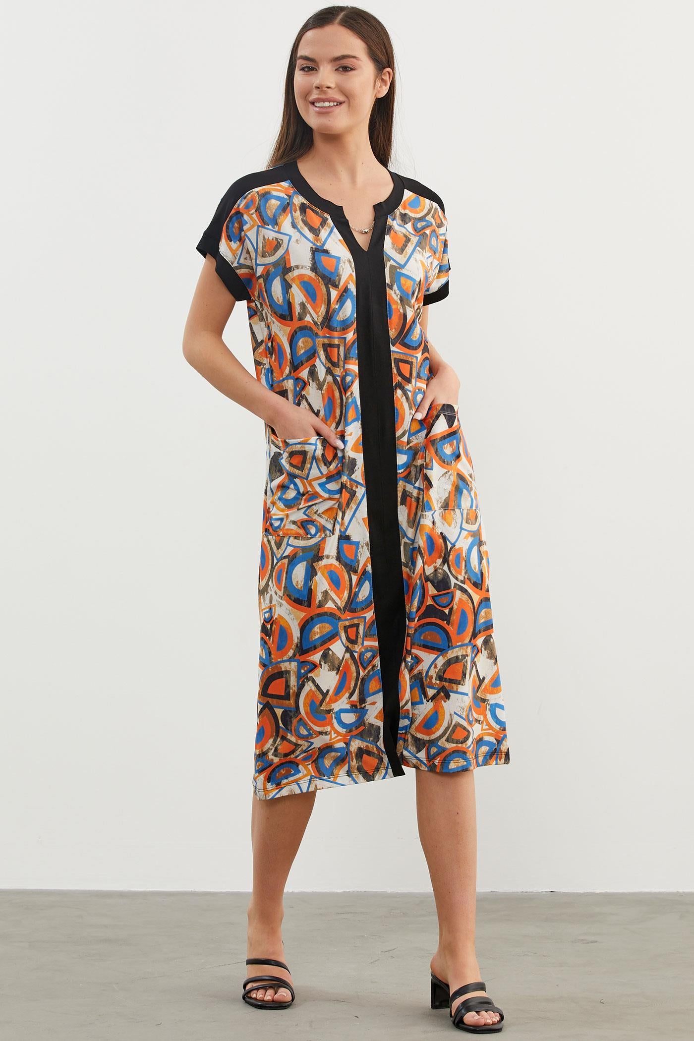 Büyük Beden Desenli Penye Elbise - Saks (4) Sementa