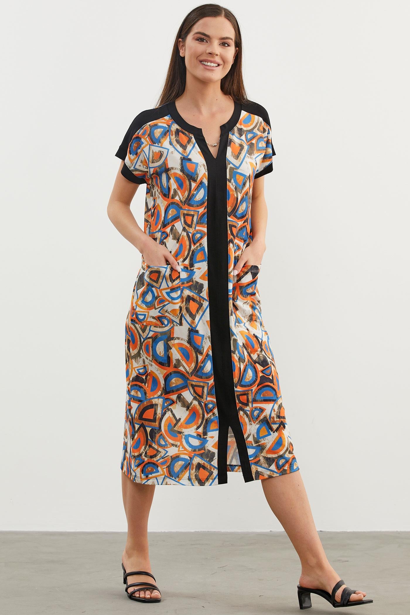 Büyük Beden Desenli Penye Elbise - Saks (6) Sementa