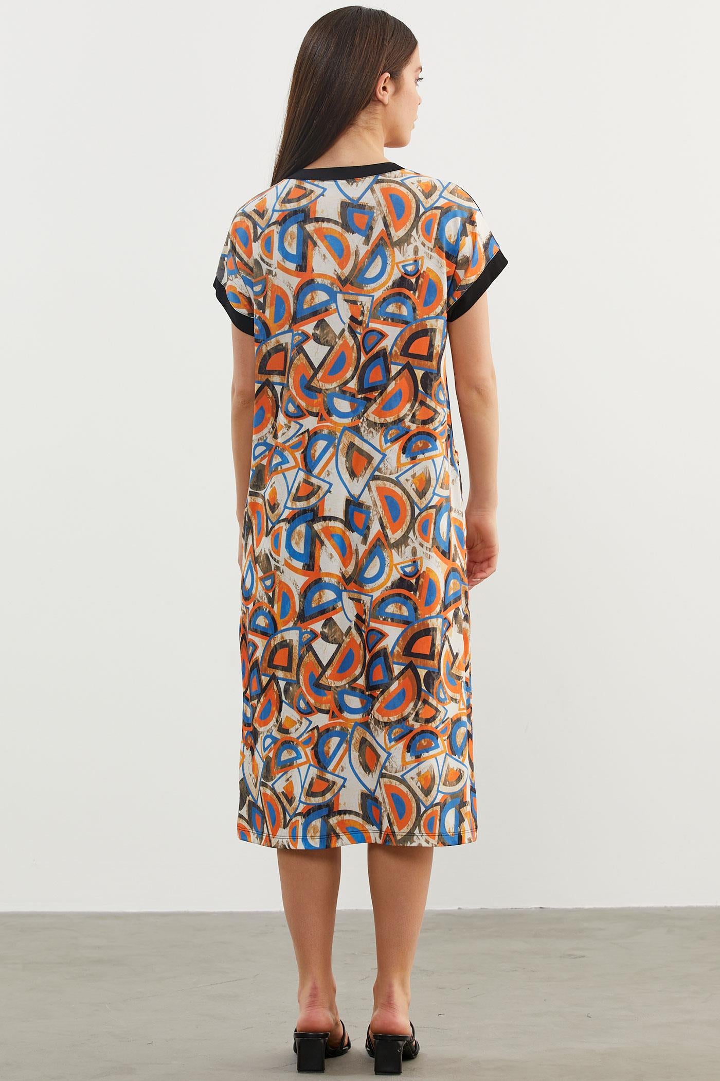 Büyük Beden Desenli Penye Elbise - Saks (7) Sementa