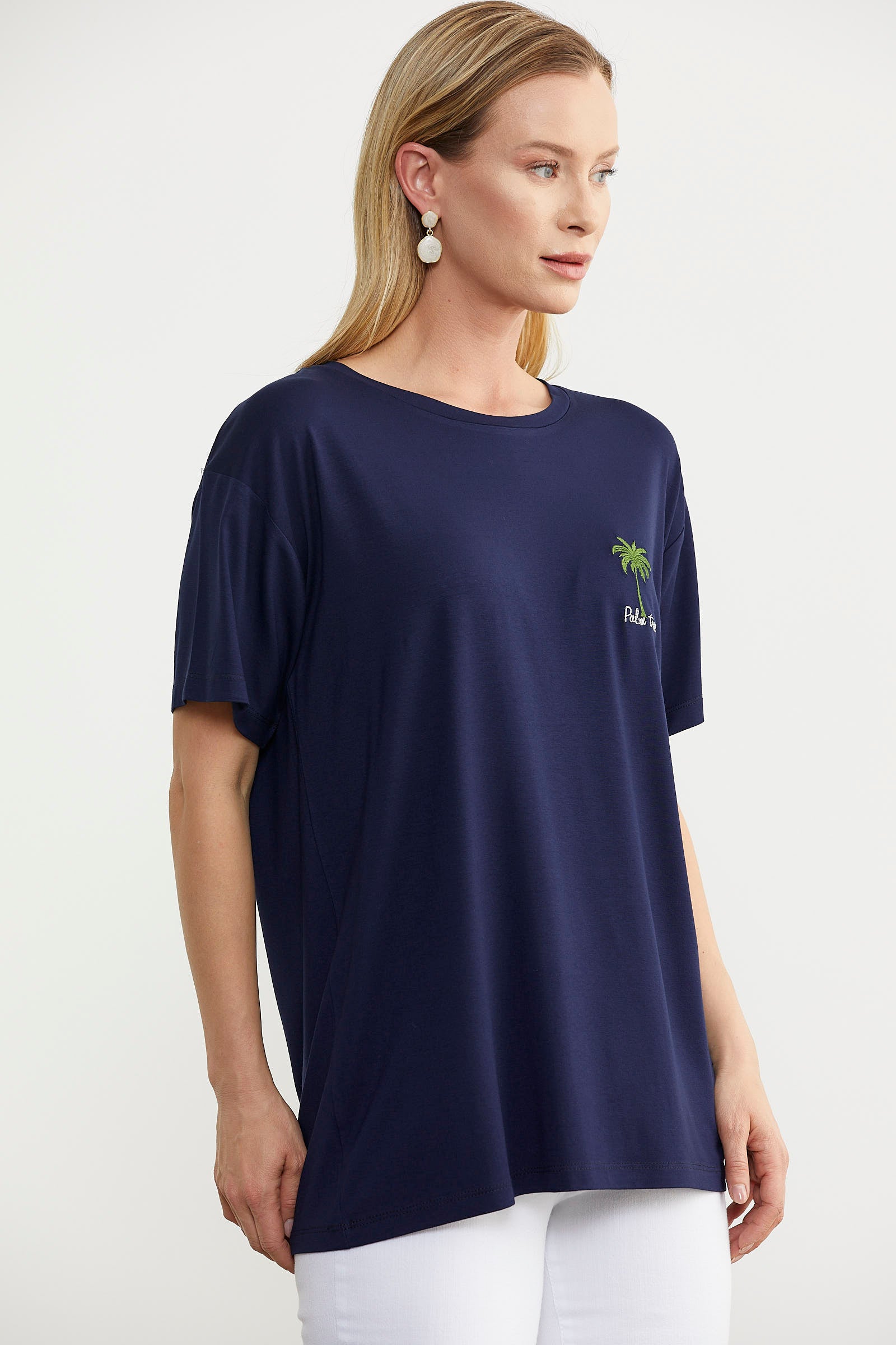 Büyük Beden Düşük Kol Penye Tişört - Lacivert (3) Sementa