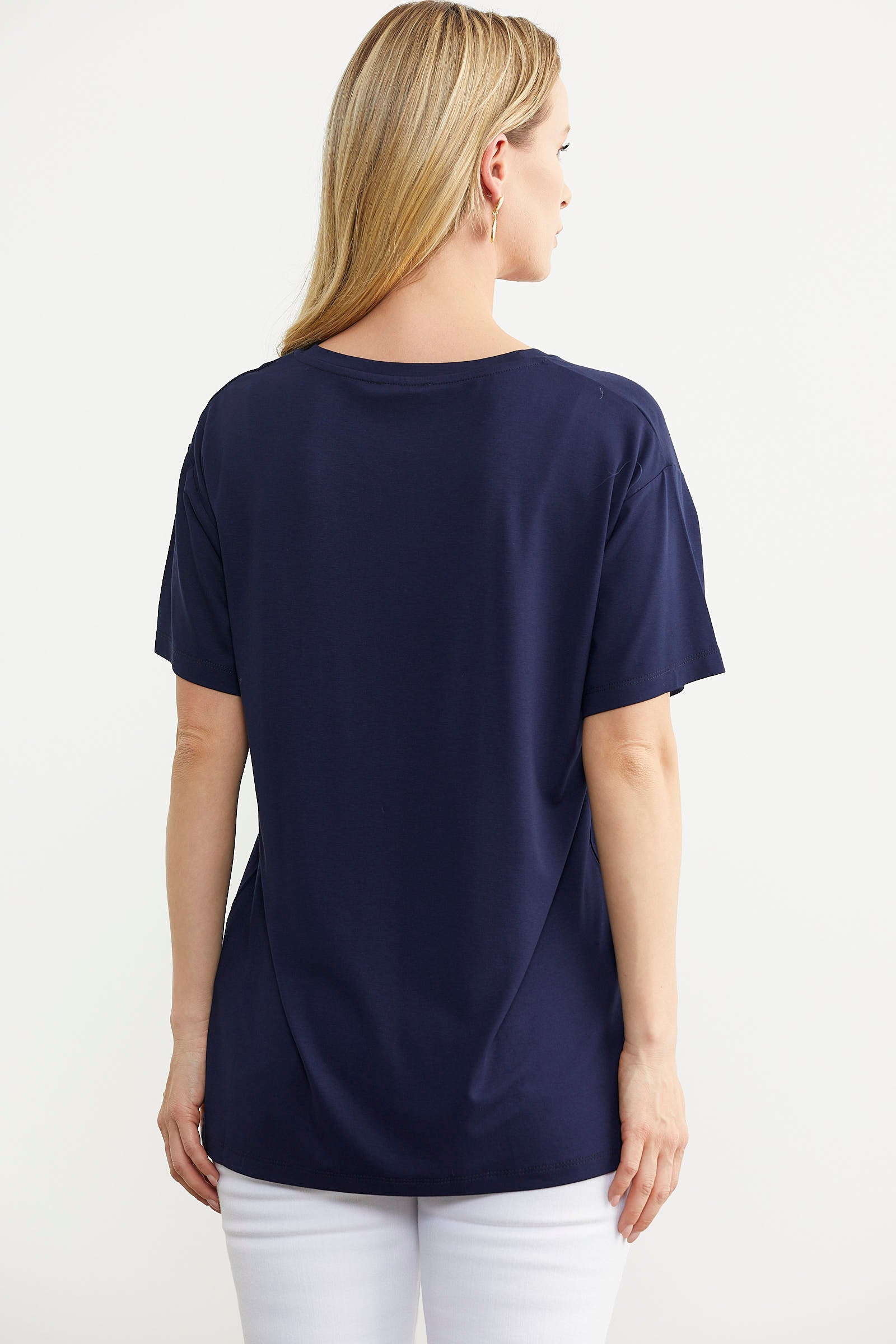 Büyük Beden Düşük Kol Penye Tişört - Lacivert (6) Sementa