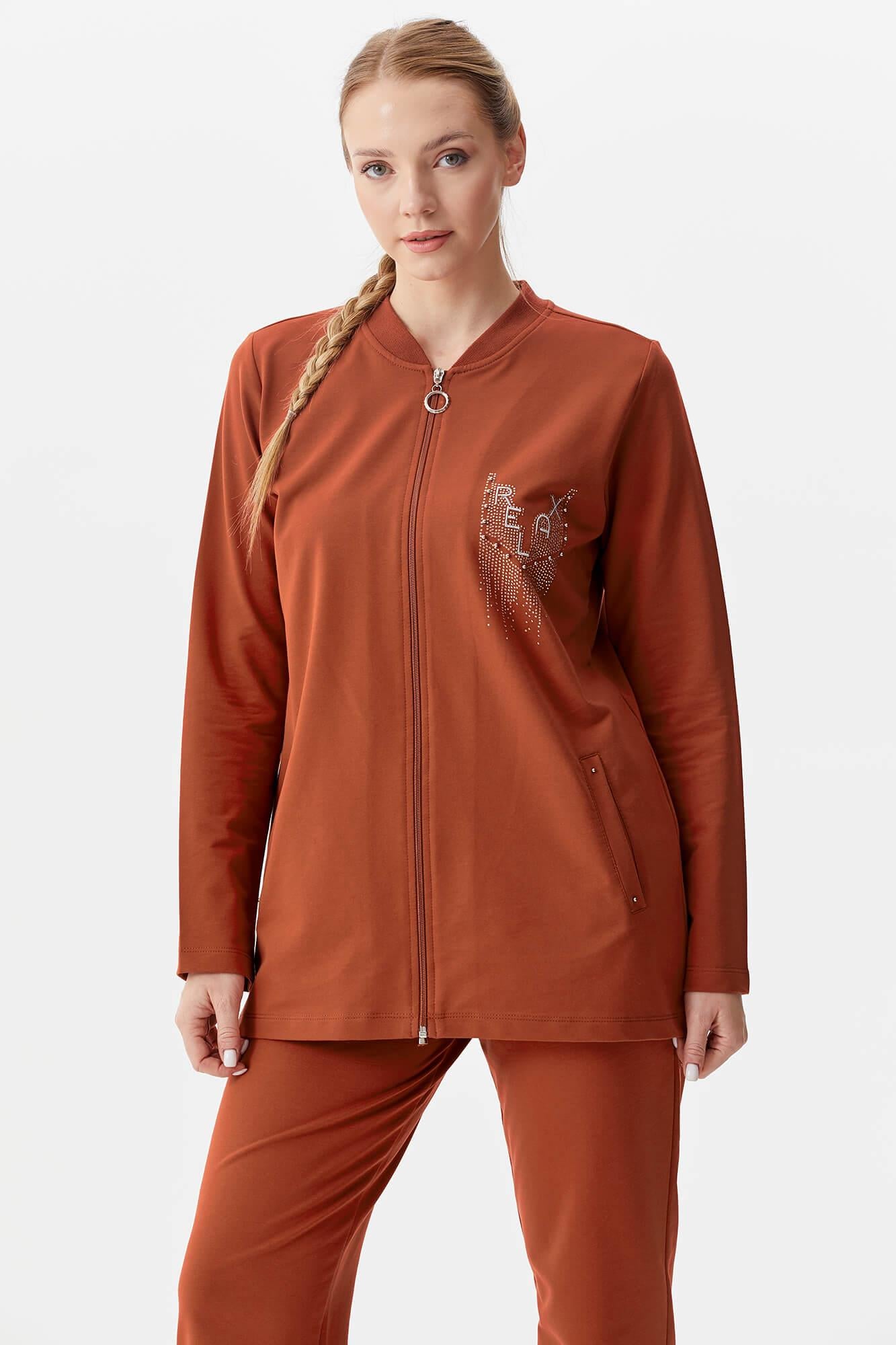 Büyük Beden Fermuarlı Eşofman Takım - Kiremit (7) Sementa