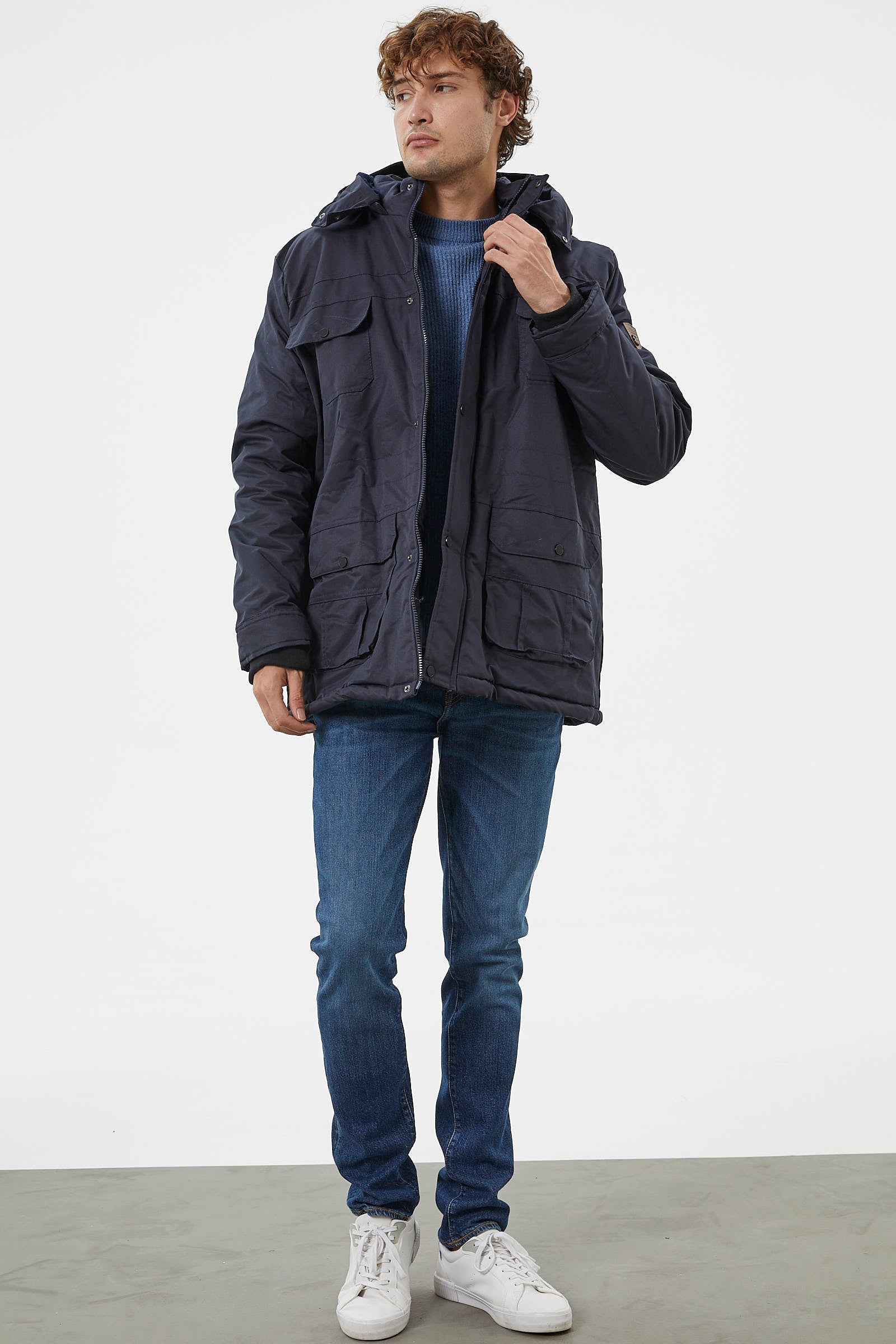 Büyük Beden İçi Pelüş Cepli Mont - Lacivert (3) Sementa