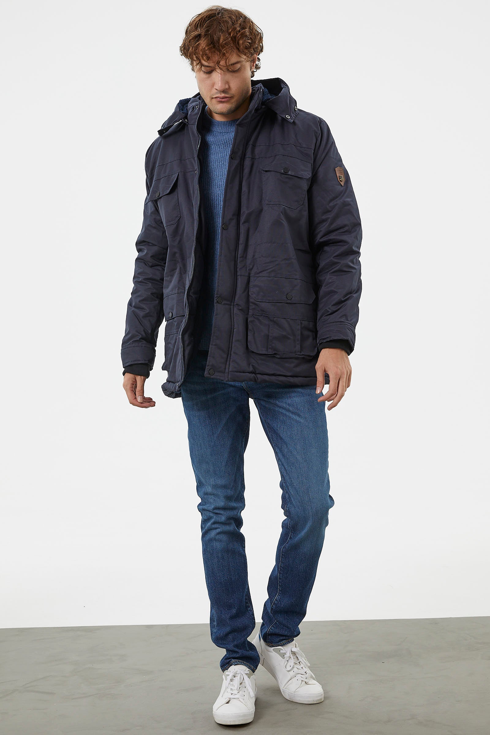 Büyük Beden İçi Pelüş Cepli Mont - Lacivert (4) Sementa