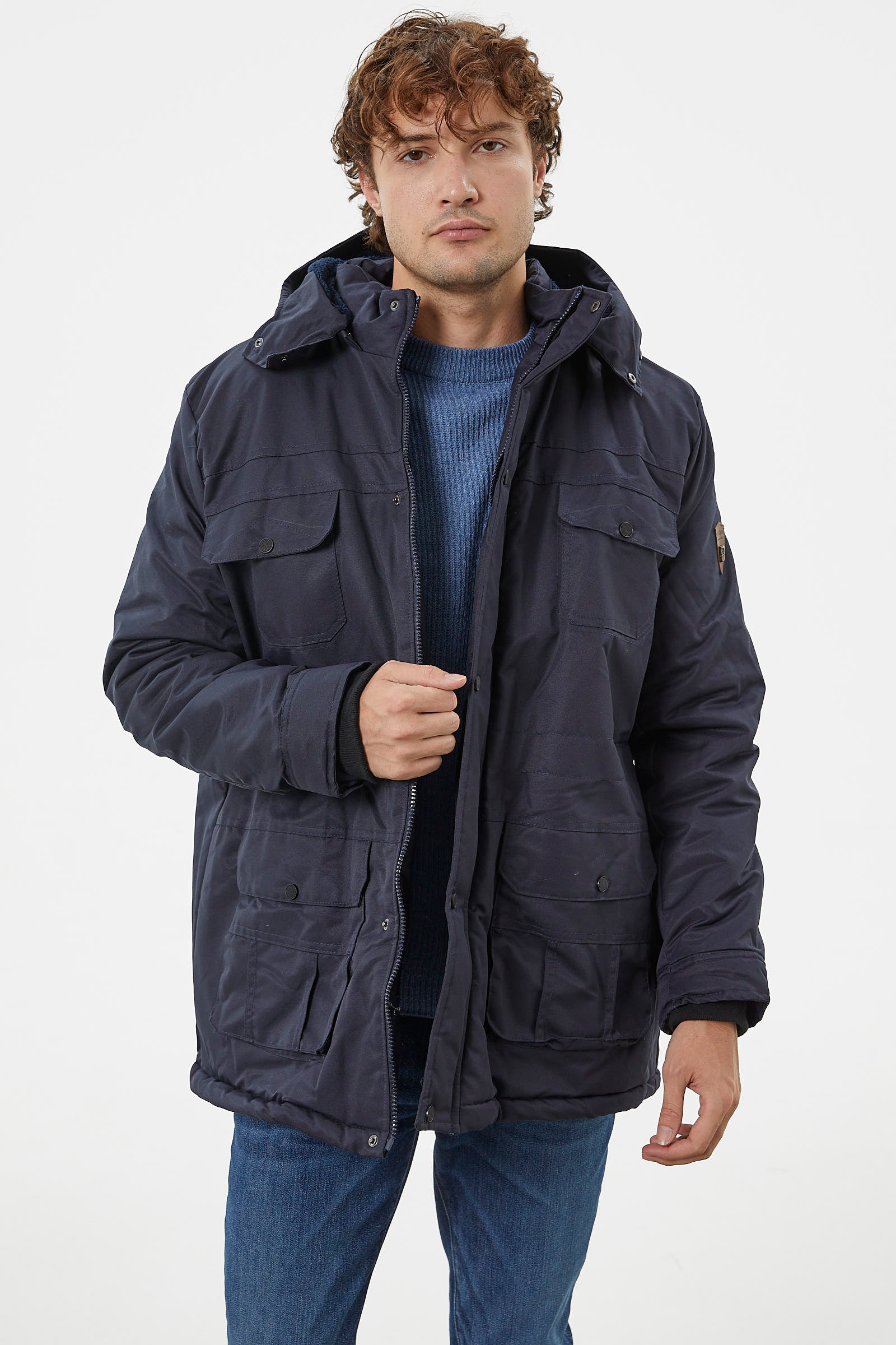 Büyük Beden İçi Pelüş Cepli Mont - Lacivert (1) Sementa