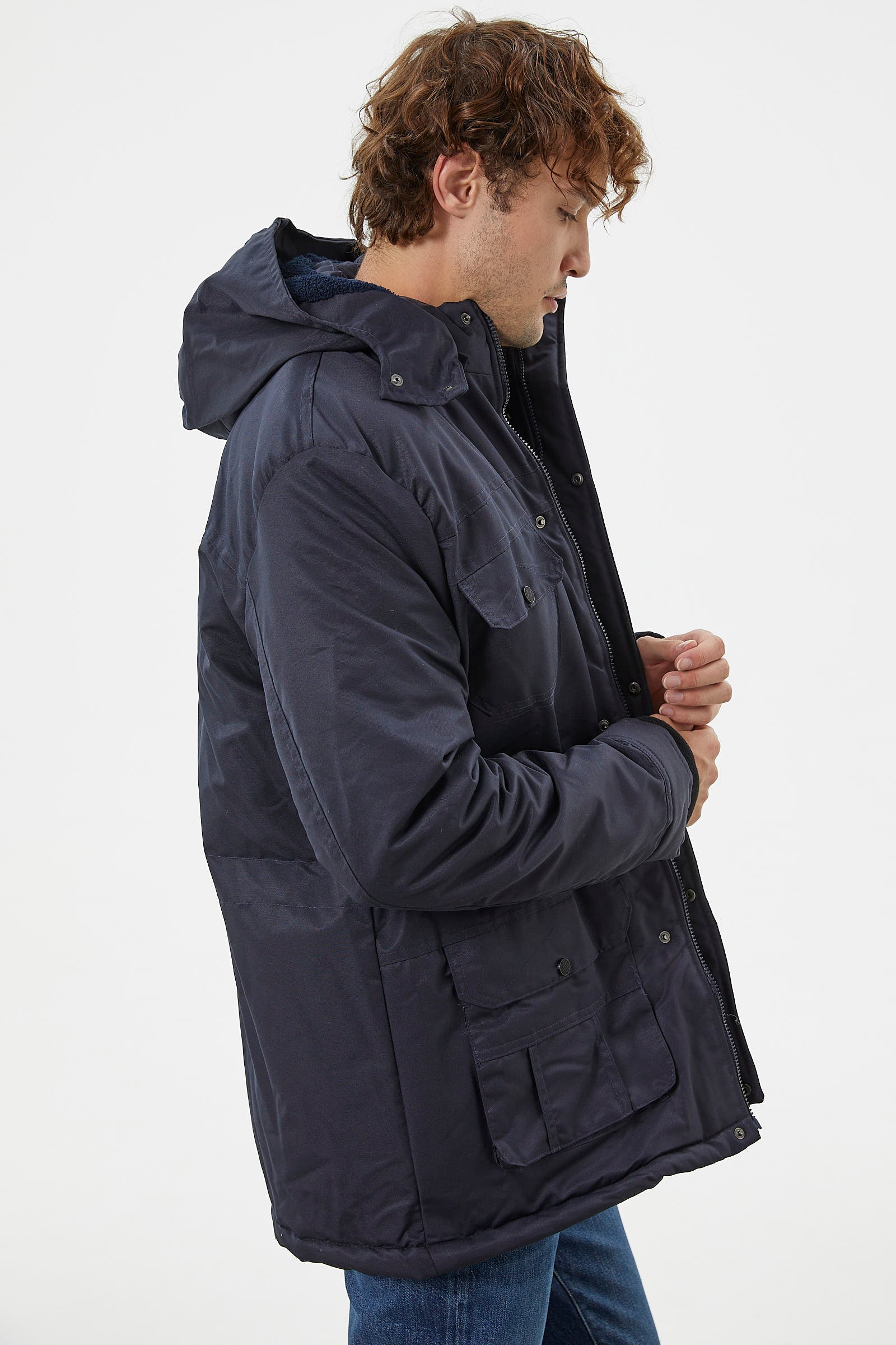 Büyük Beden İçi Pelüş Cepli Mont - Lacivert (5) Sementa