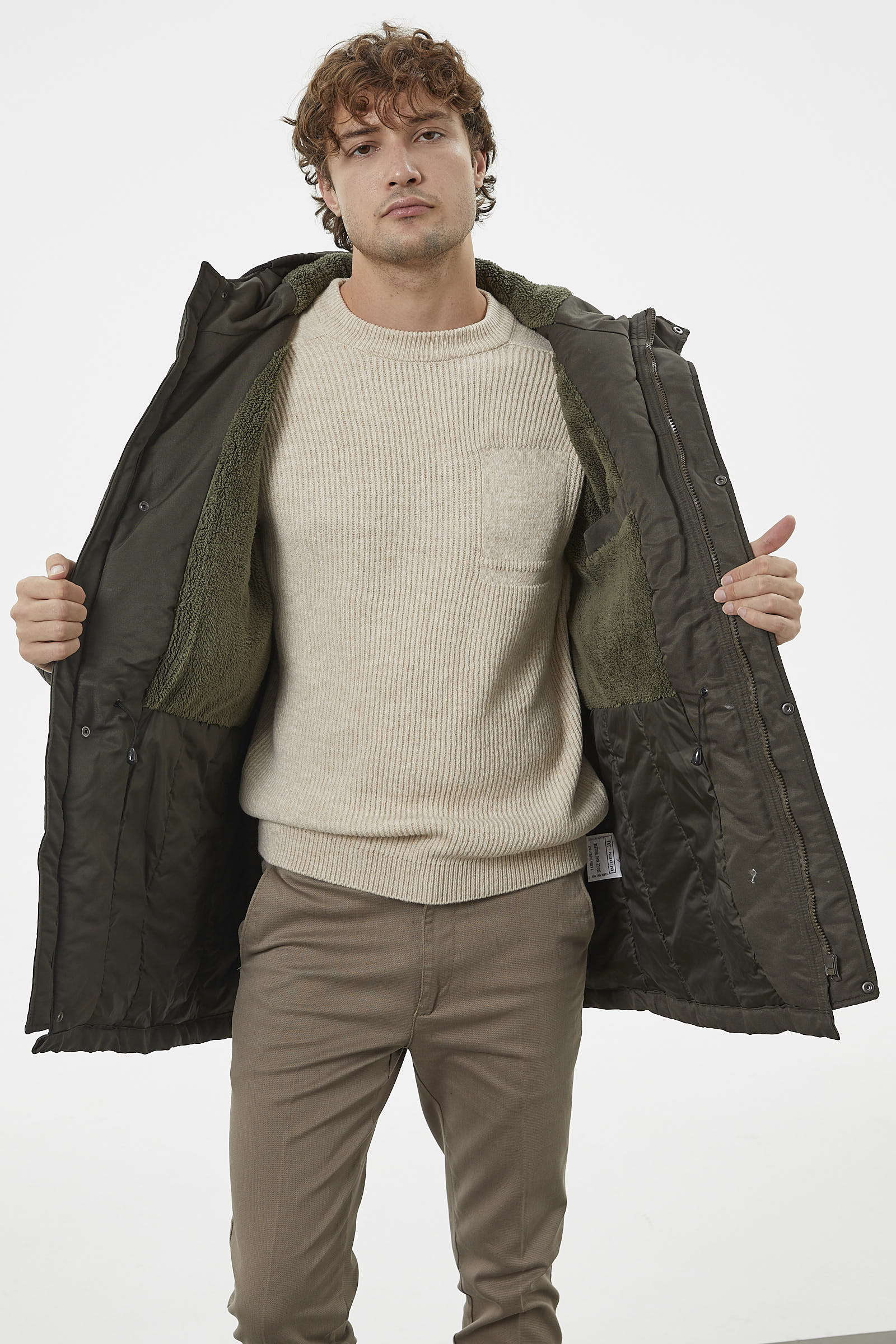 Büyük Beden İçi Pelüş Kapüşonlu Mont - Haki (4) Sementa