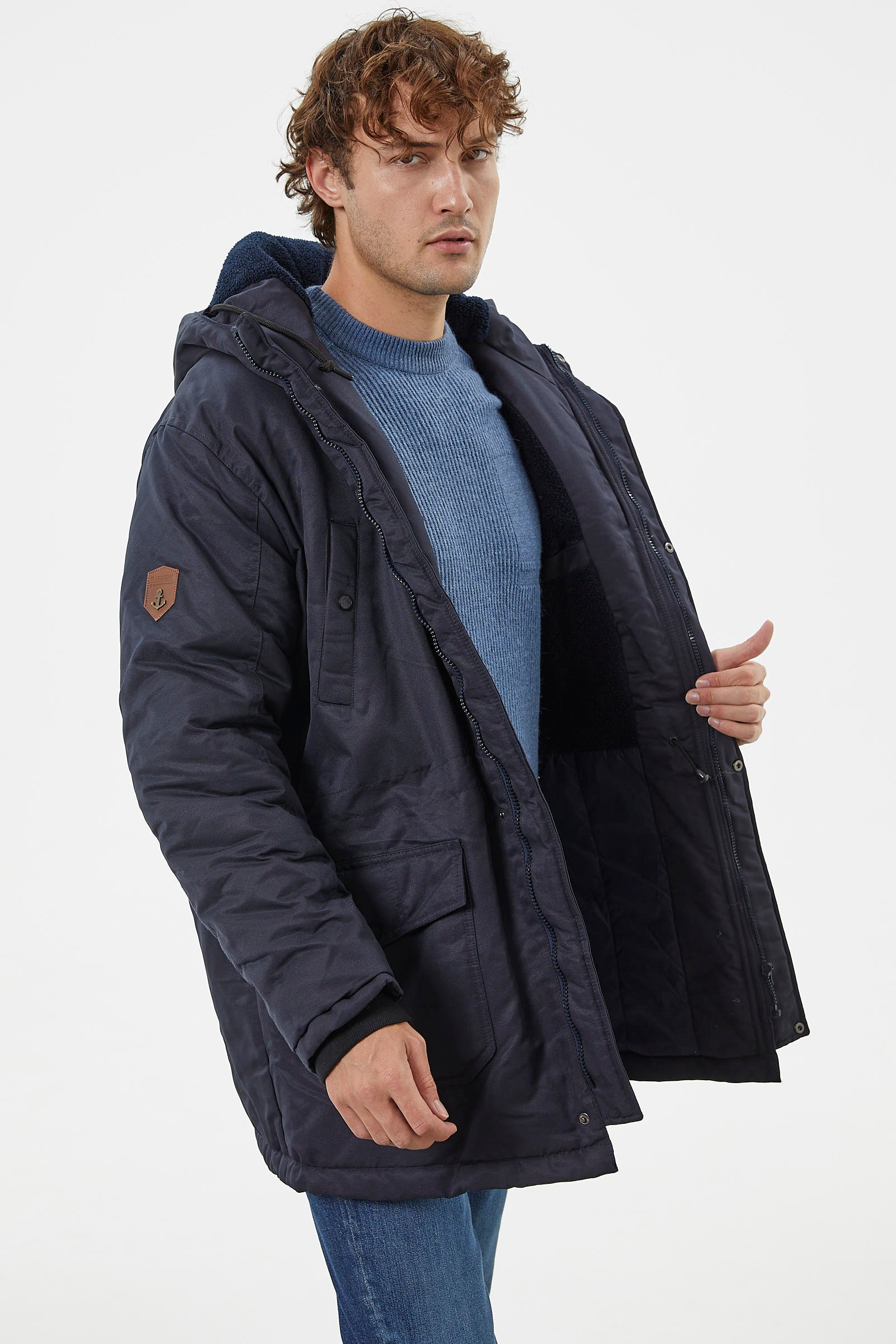 Büyük Beden İçi Pelüş Kapüşonlu Mont - Lacivert (2) Sementa