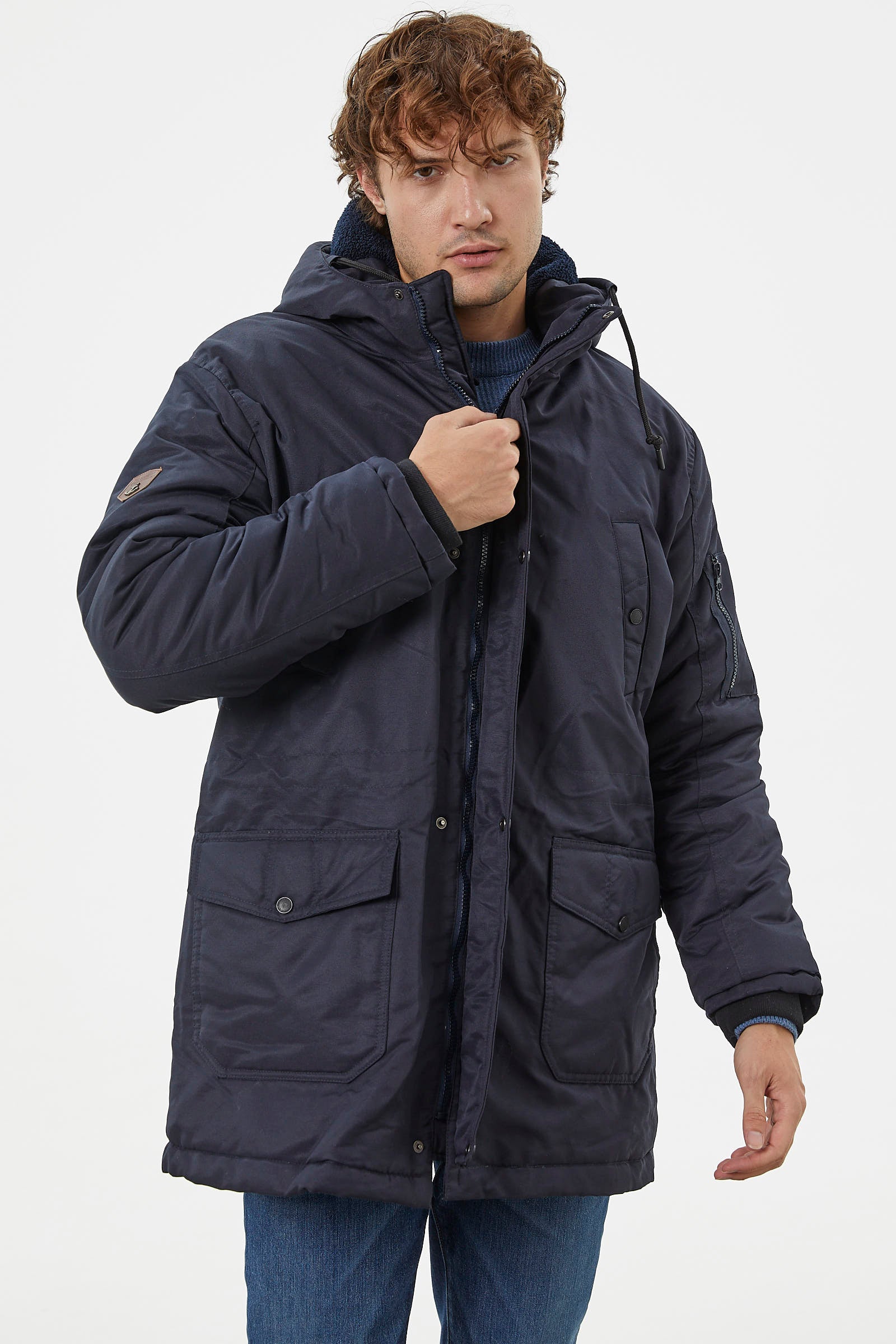 Büyük Beden İçi Pelüş Kapüşonlu Mont - Lacivert (3) Sementa