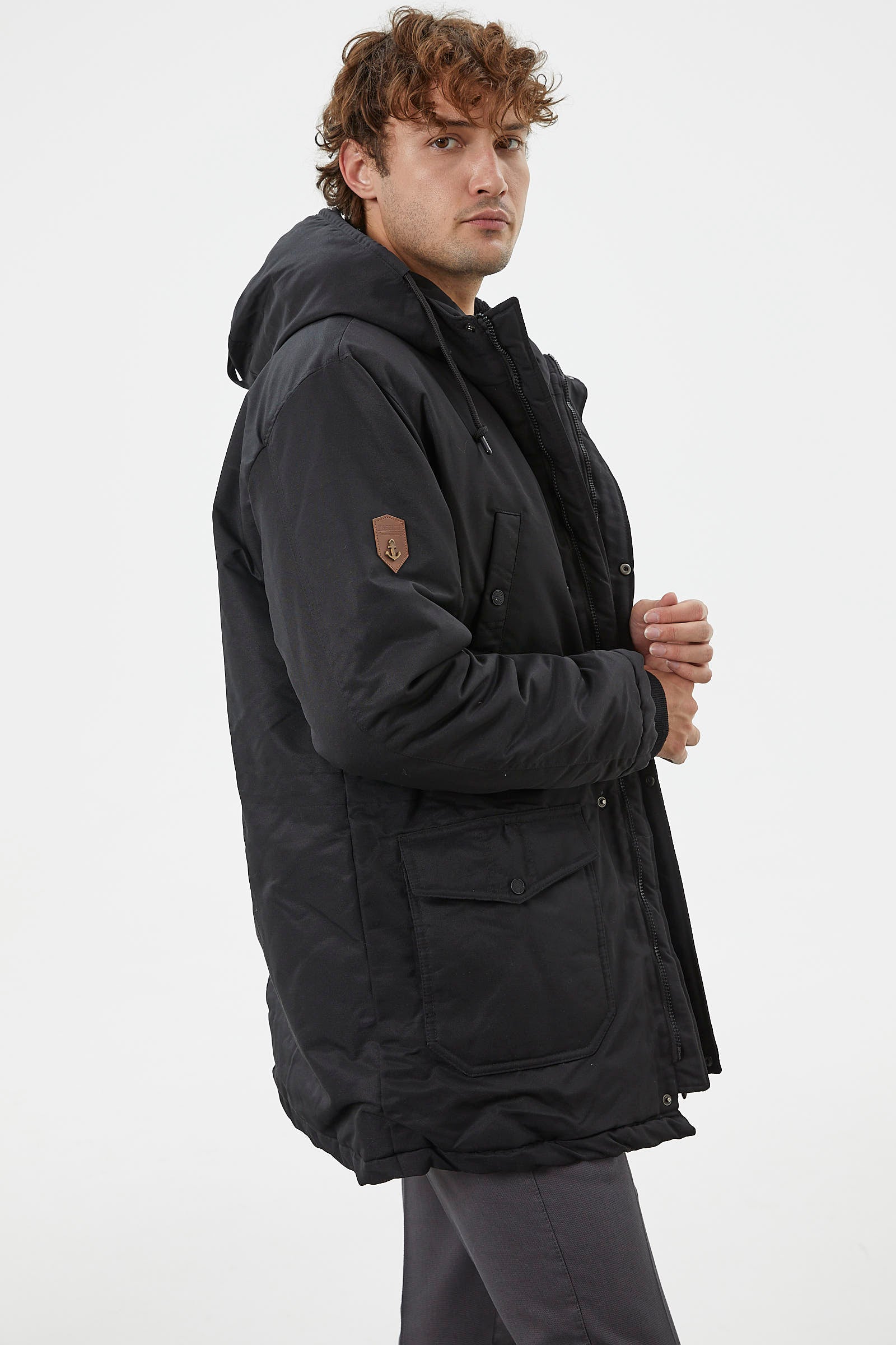 Büyük Beden İçi Pelüş Kapüşonlu Mont - Siyah (4) Sementa