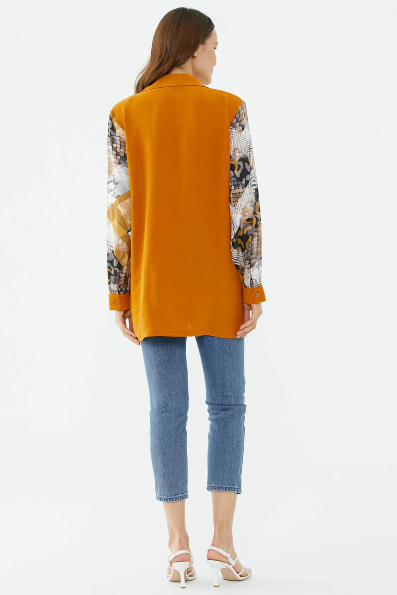 Büyük Beden Kolları Desenli Uzun Gömlek - Tarçın (5) Sementa