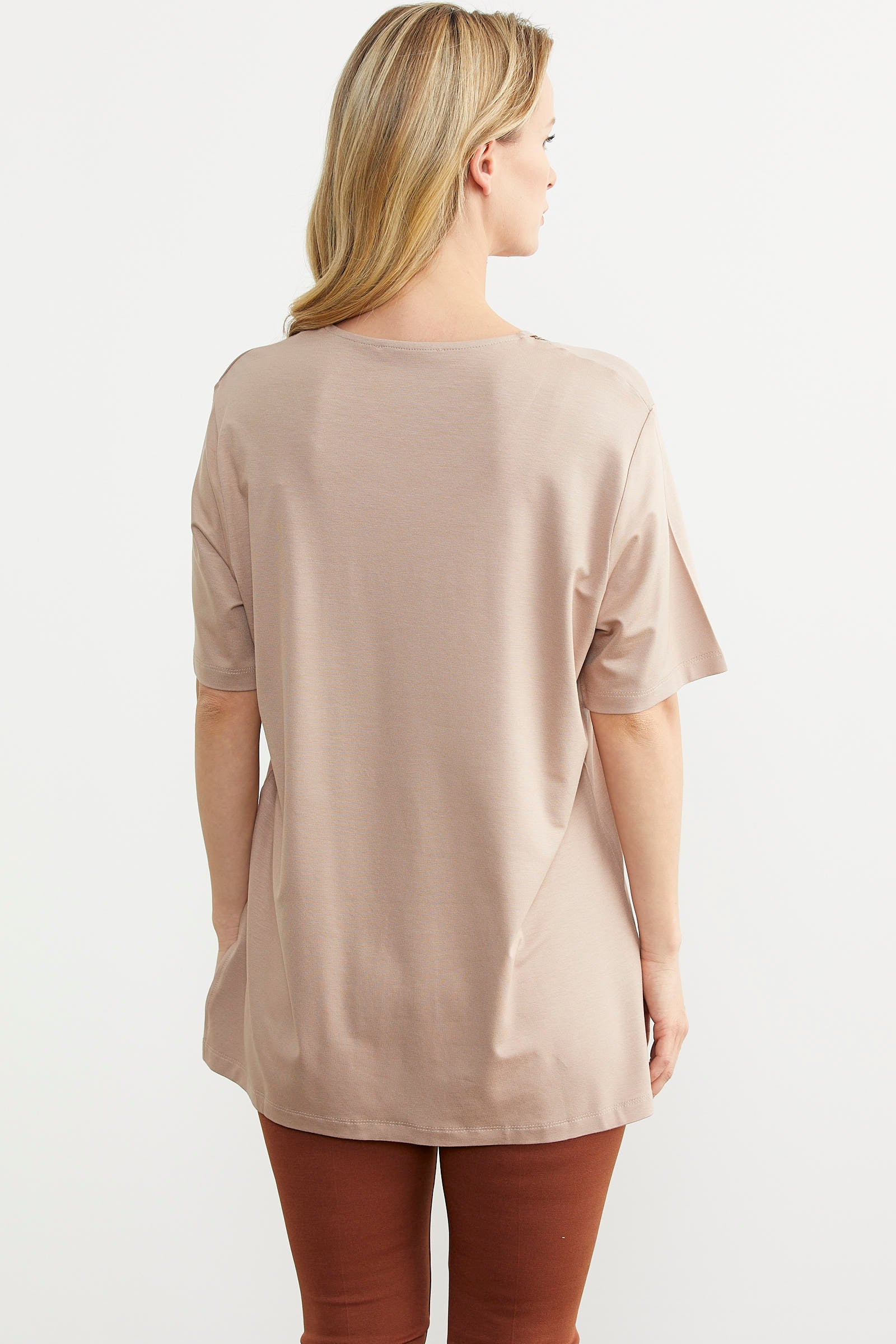 Büyük Beden Penye Tişört - Bej (5) Sementa