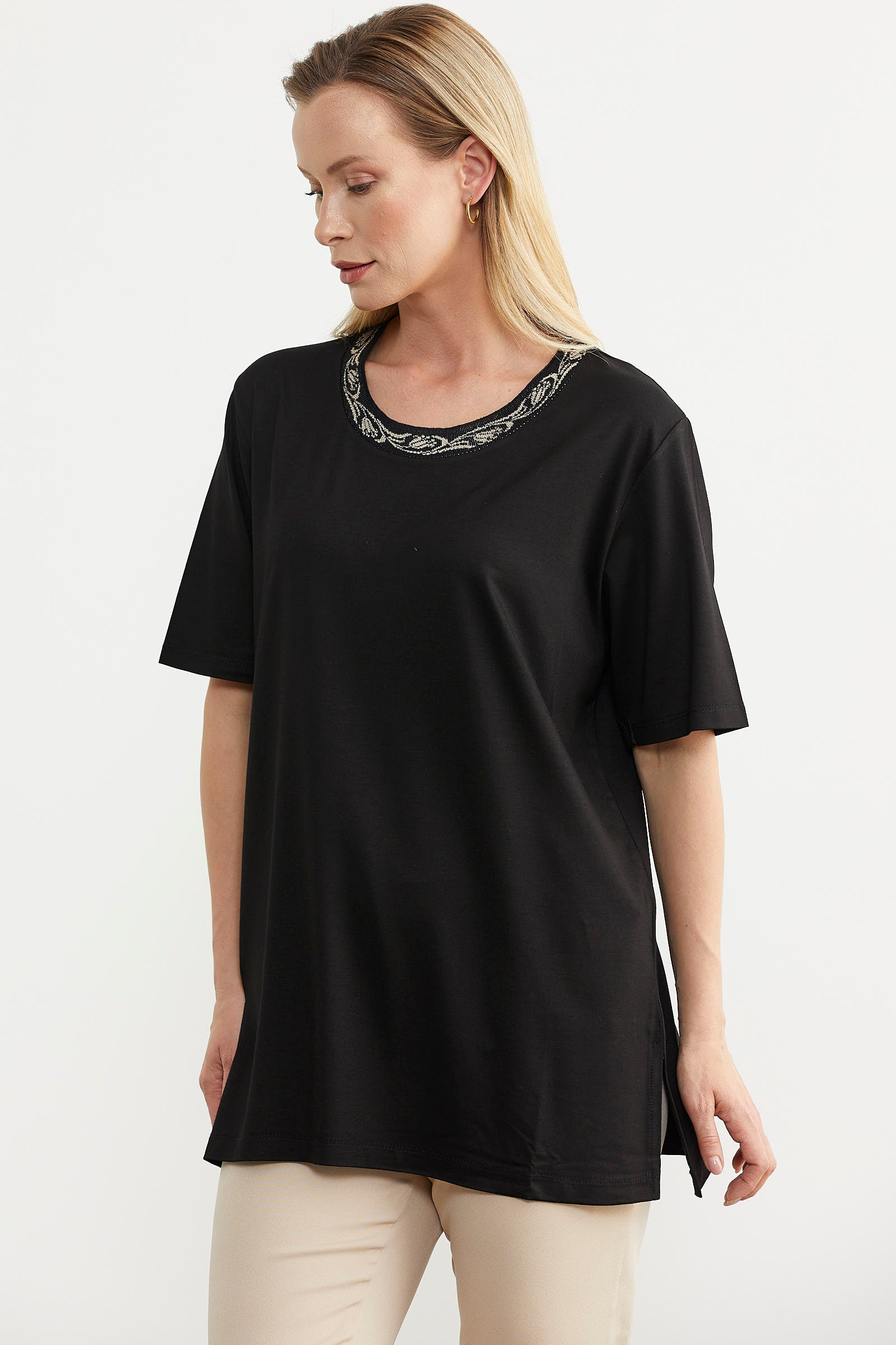 Büyük Beden Penye Tişört - Siyah (2) Sementa