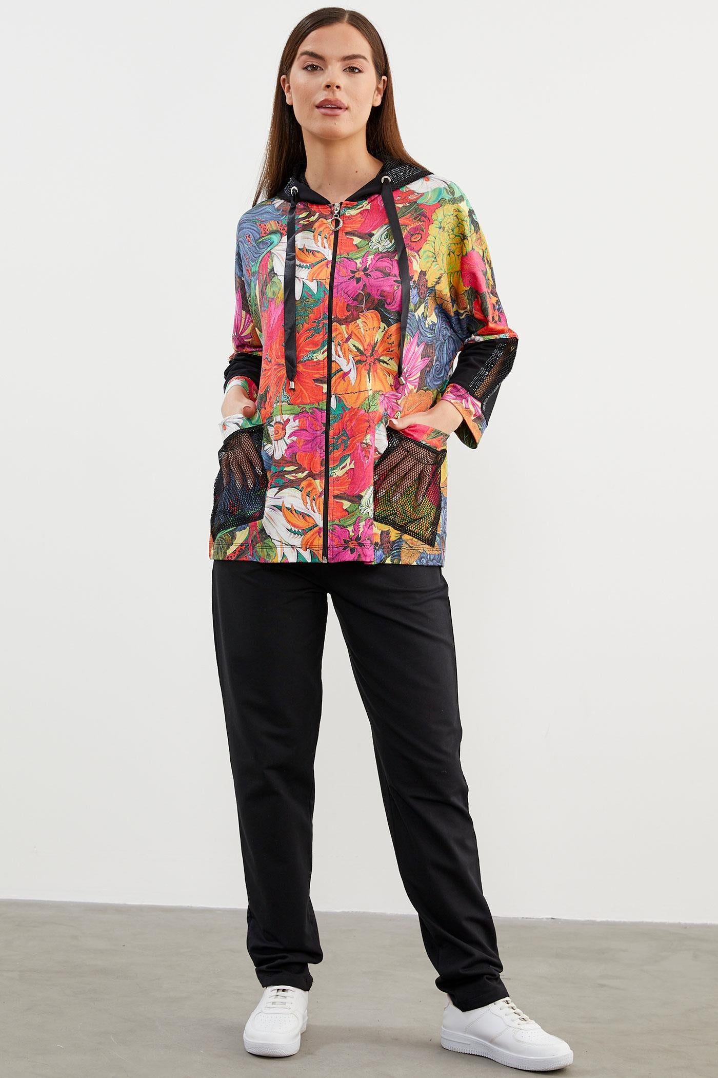 Büyük Beden Renkli Çiçek Desenli Takım - Oranj (1) Sementa