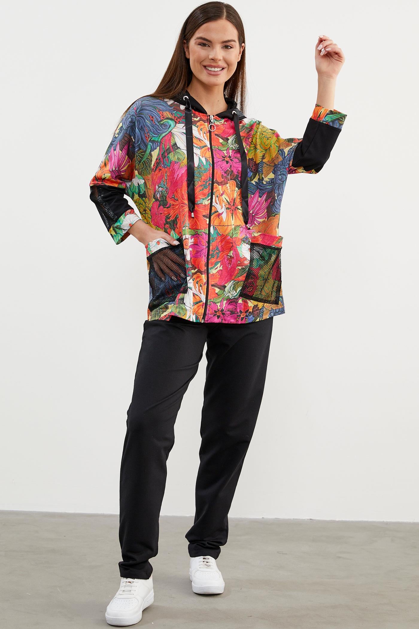 Büyük Beden Renkli Çiçek Desenli Takım - Oranj (2) Sementa