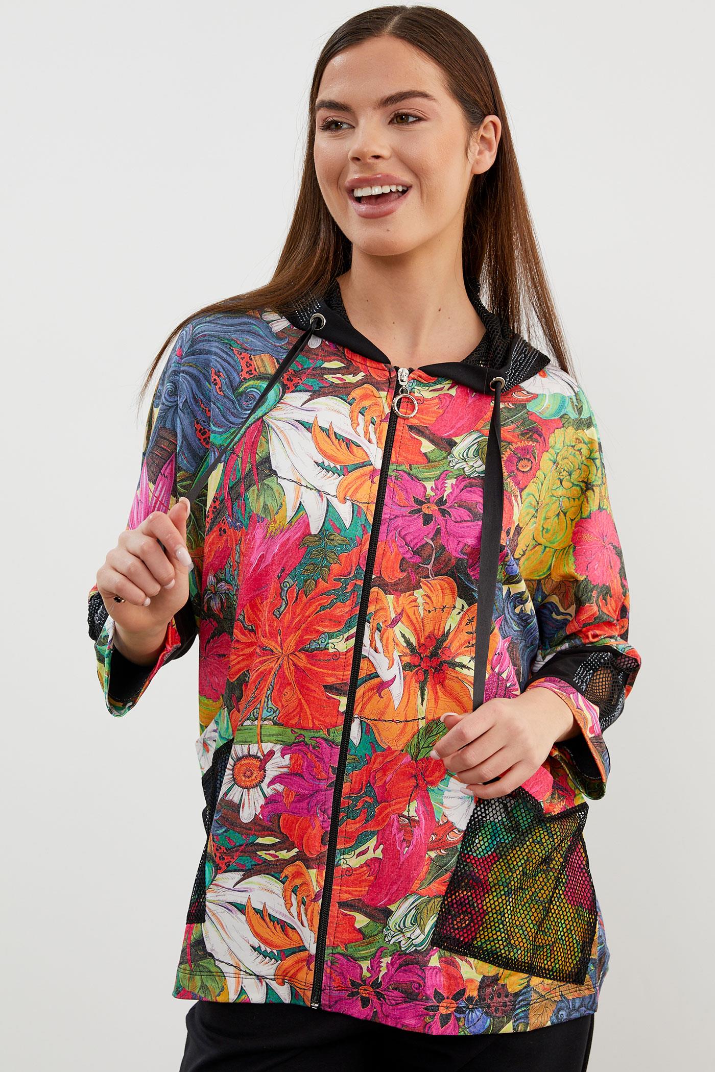 Büyük Beden Renkli Çiçek Desenli Takım - Oranj (4) Sementa