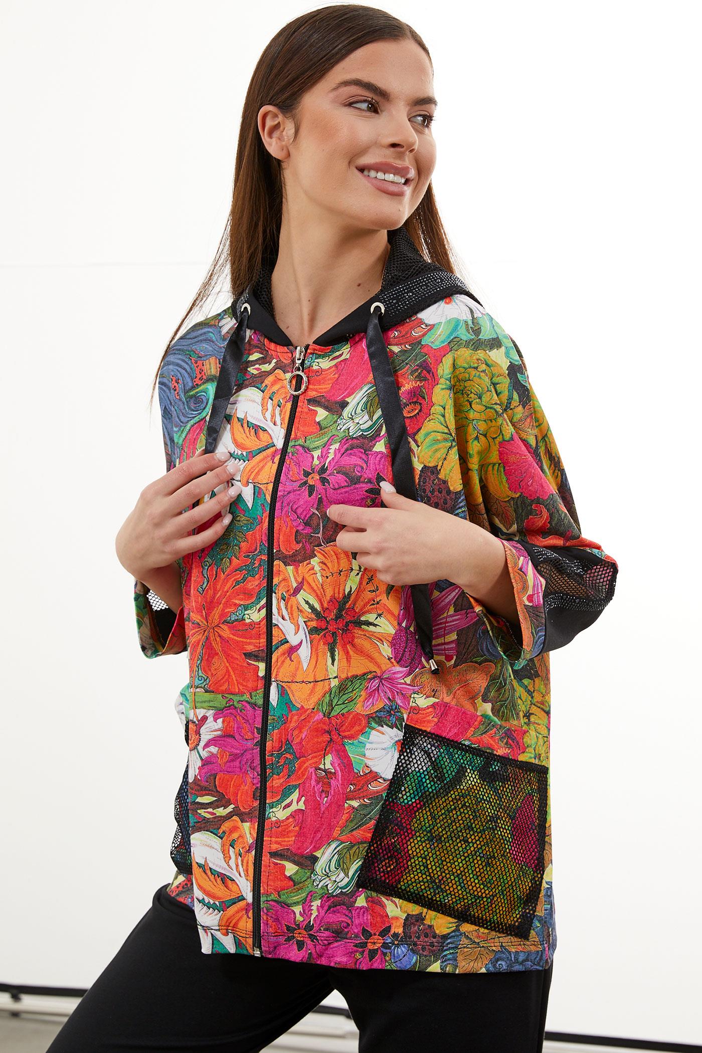 Büyük Beden Renkli Çiçek Desenli Takım - Oranj (5) Sementa