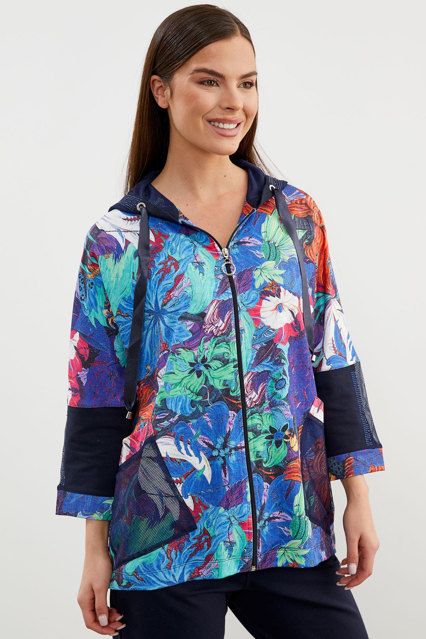 Büyük Beden Renkli Çiçek Desenli Takım - Saks (6) Sementa