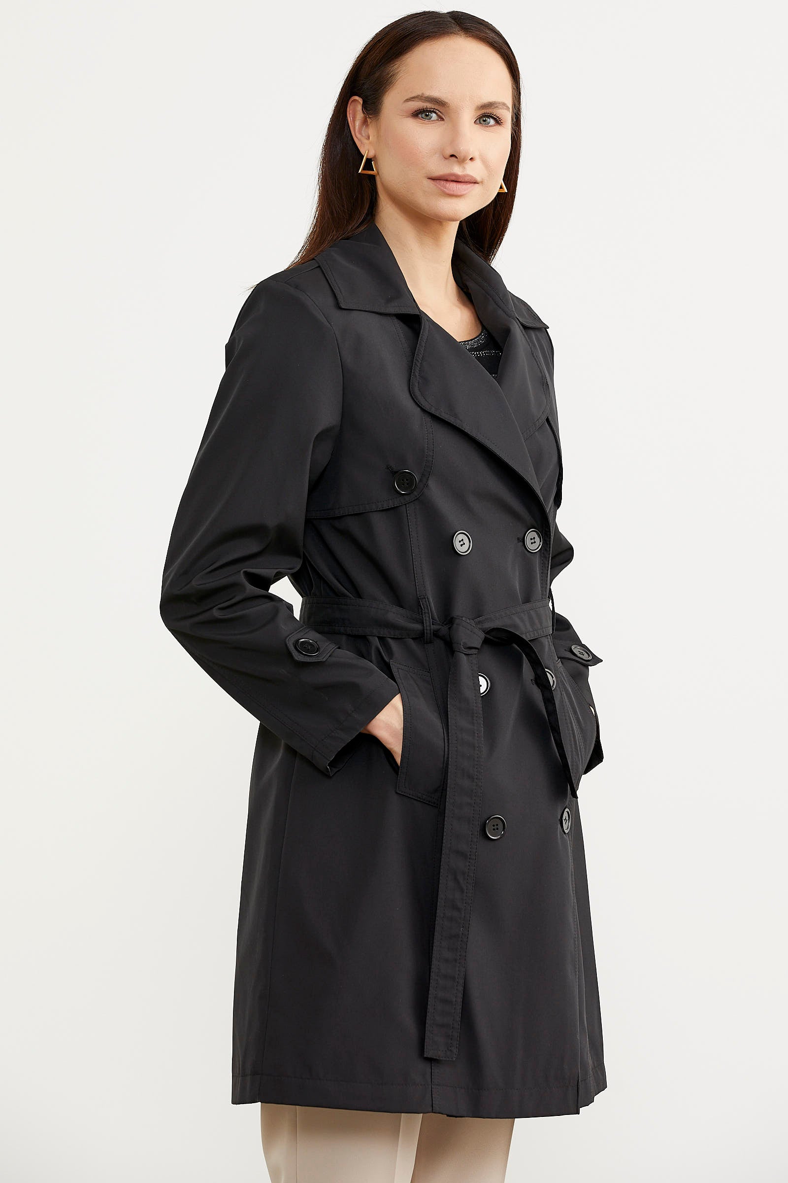 Büyük Beden Şal Yaka Trençkot - Siyah (2) Sementa