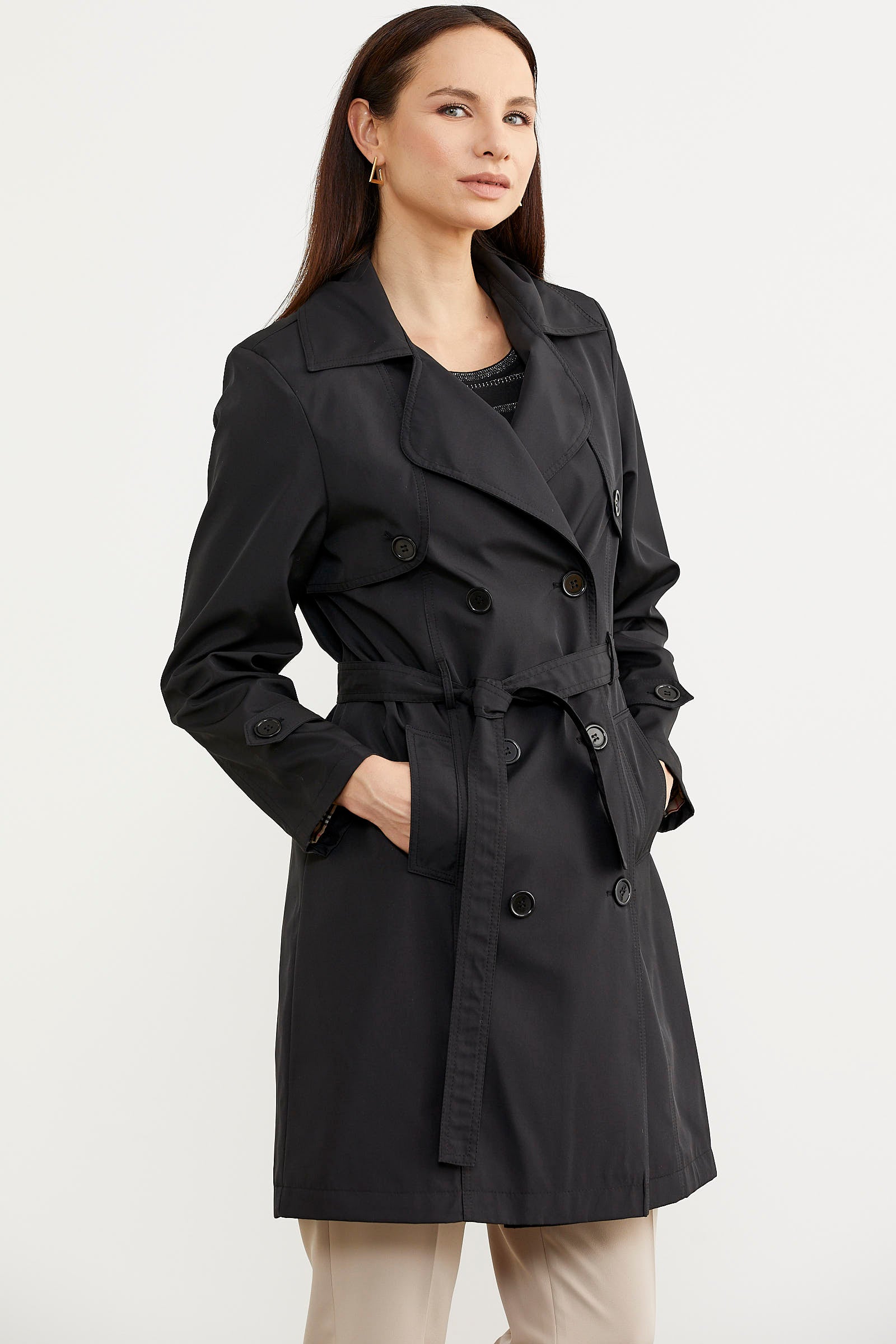 Büyük Beden Şal Yaka Trençkot - Siyah (3) Sementa