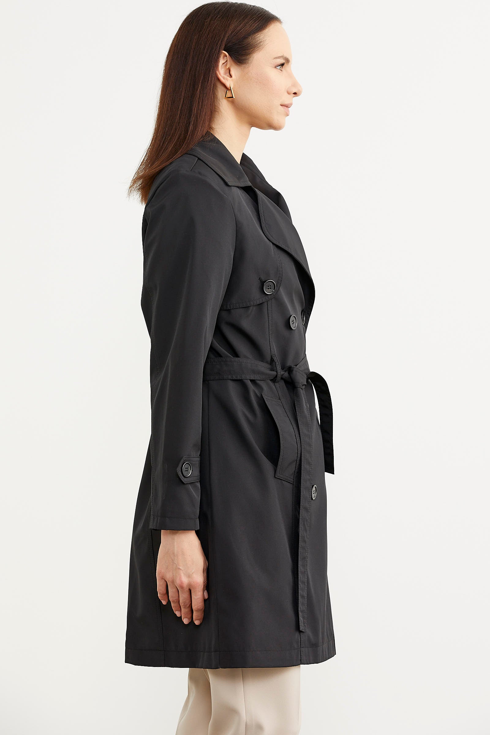 Büyük Beden Şal Yaka Trençkot - Siyah (4) Sementa