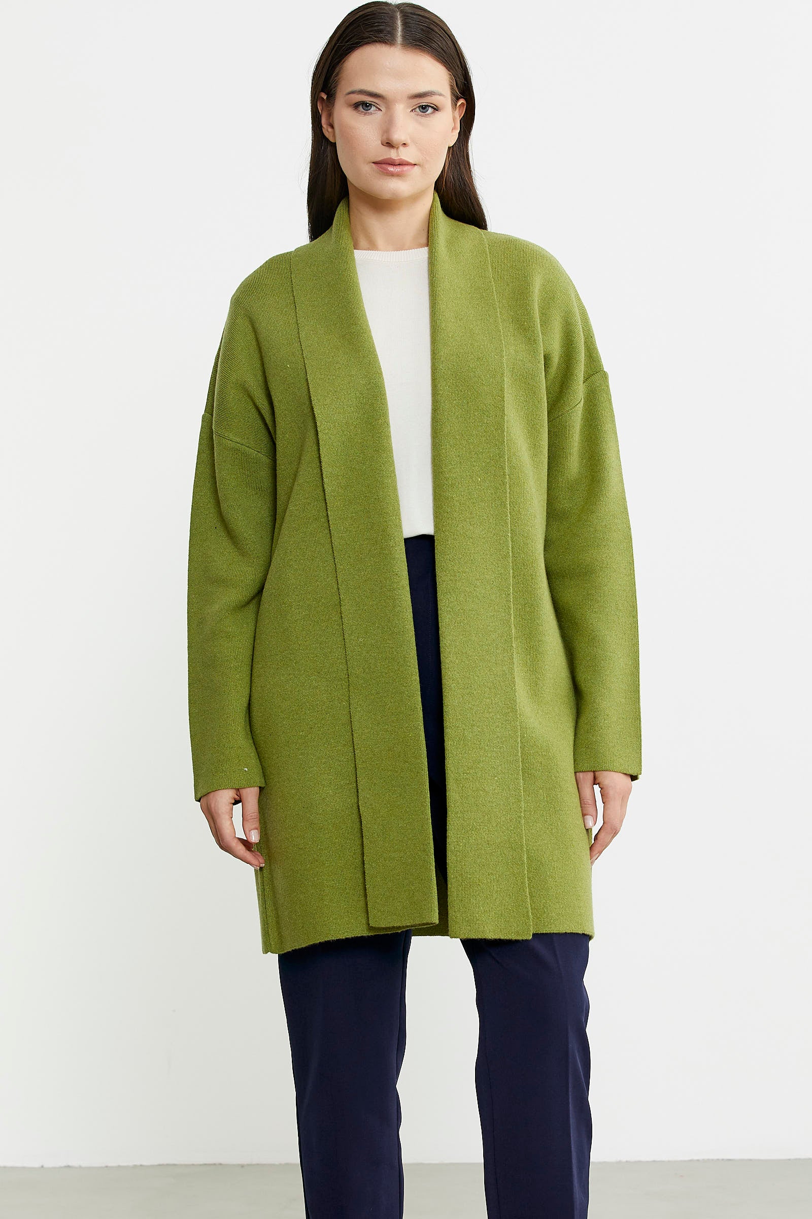 Büyük Beden Şal Yaka Yünlü Triko Hırka - Yeşil - Sementa