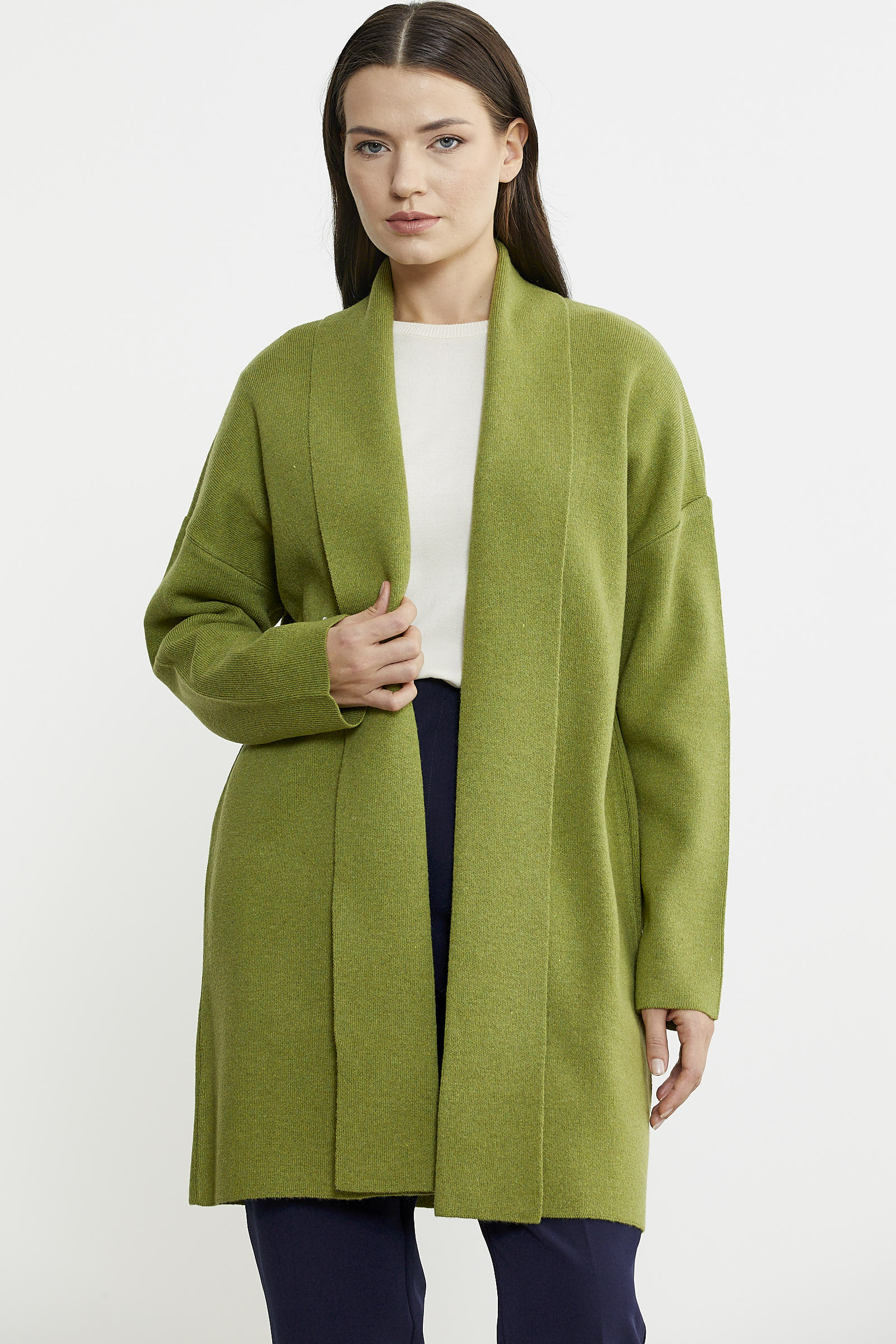 Büyük Beden Şal Yaka Yünlü Triko Hırka - Yeşil - Sementa