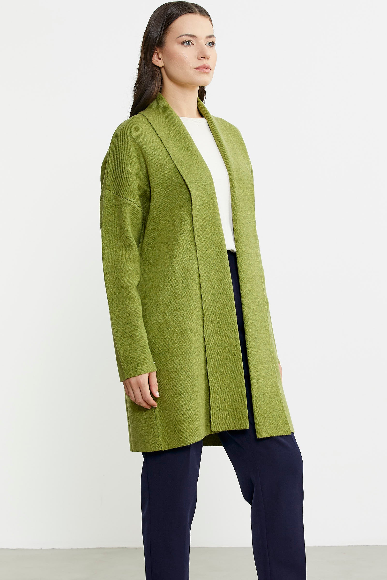 Büyük Beden Şal Yaka Yünlü Triko Hırka - Yeşil - Sementa