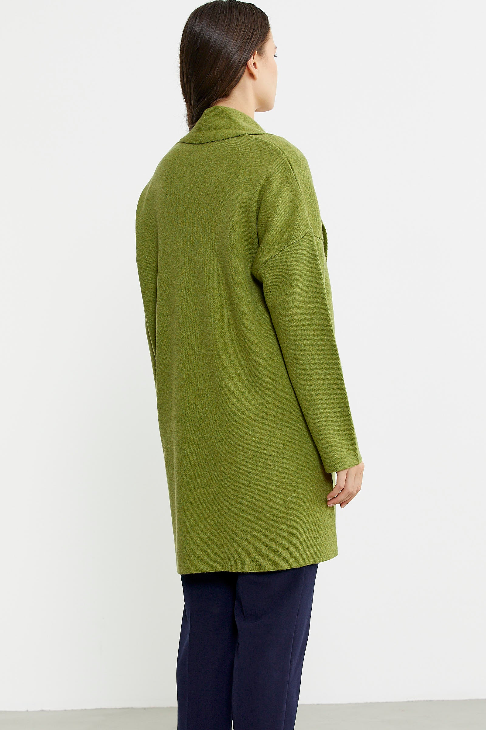 Büyük Beden Şal Yaka Yünlü Triko Hırka - Yeşil - Sementa