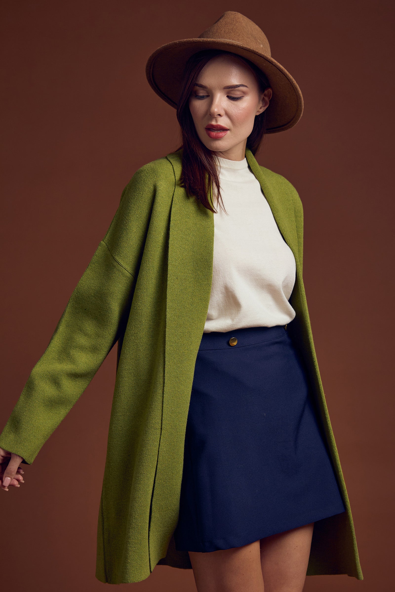 Büyük Beden Şal Yaka Yünlü Triko Hırka - Yeşil - Sementa