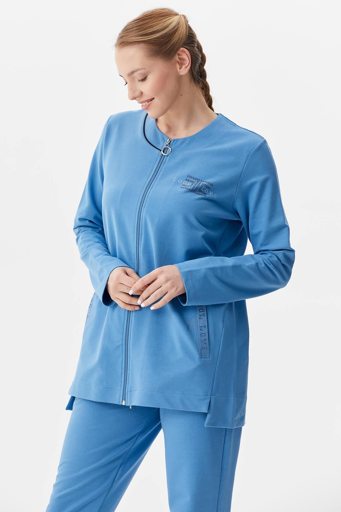 Büyük Beden Taş Detaylı Eşofman Takım - Mavi (6) Sementa