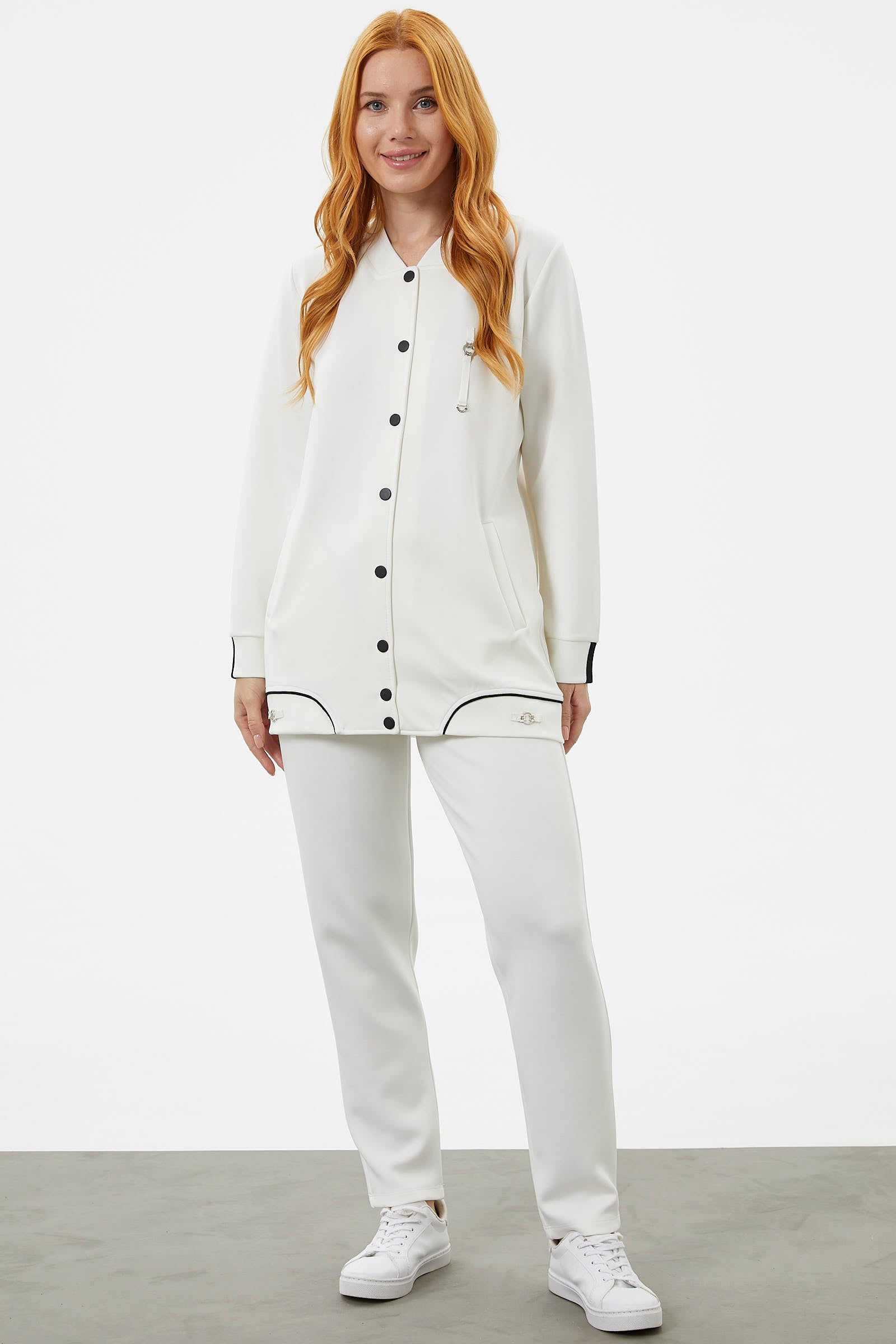 Büyük Beden Tunik Eşofman Takım - Ekru (4) Sementa