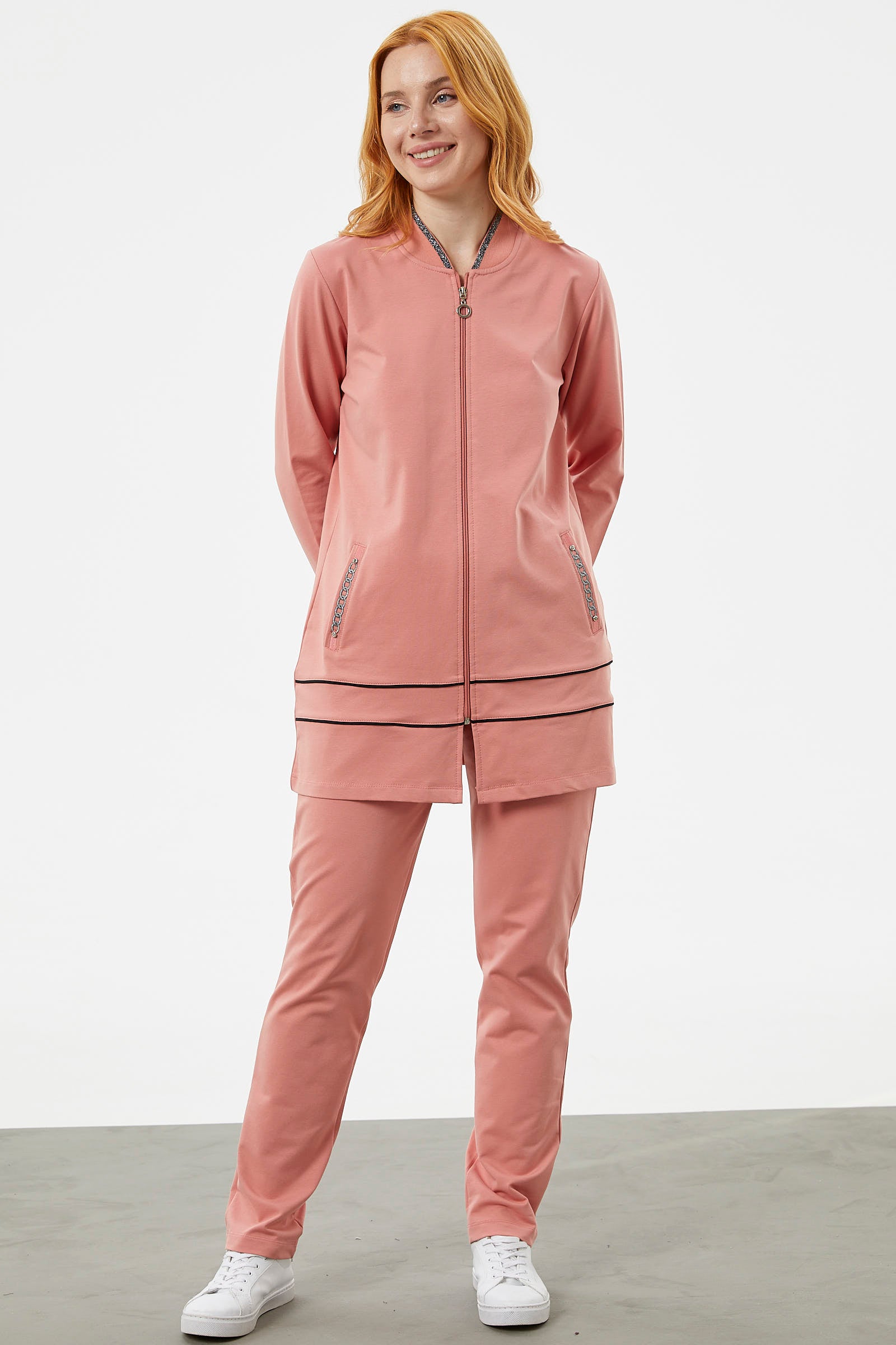 Büyük Beden Tunik Eşofman Takım - Pembe (2) Sementa