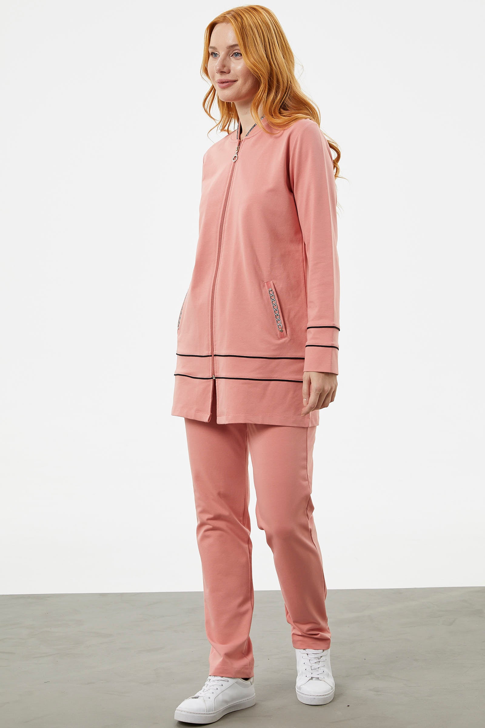 Büyük Beden Tunik Eşofman Takım - Pembe (5) Sementa