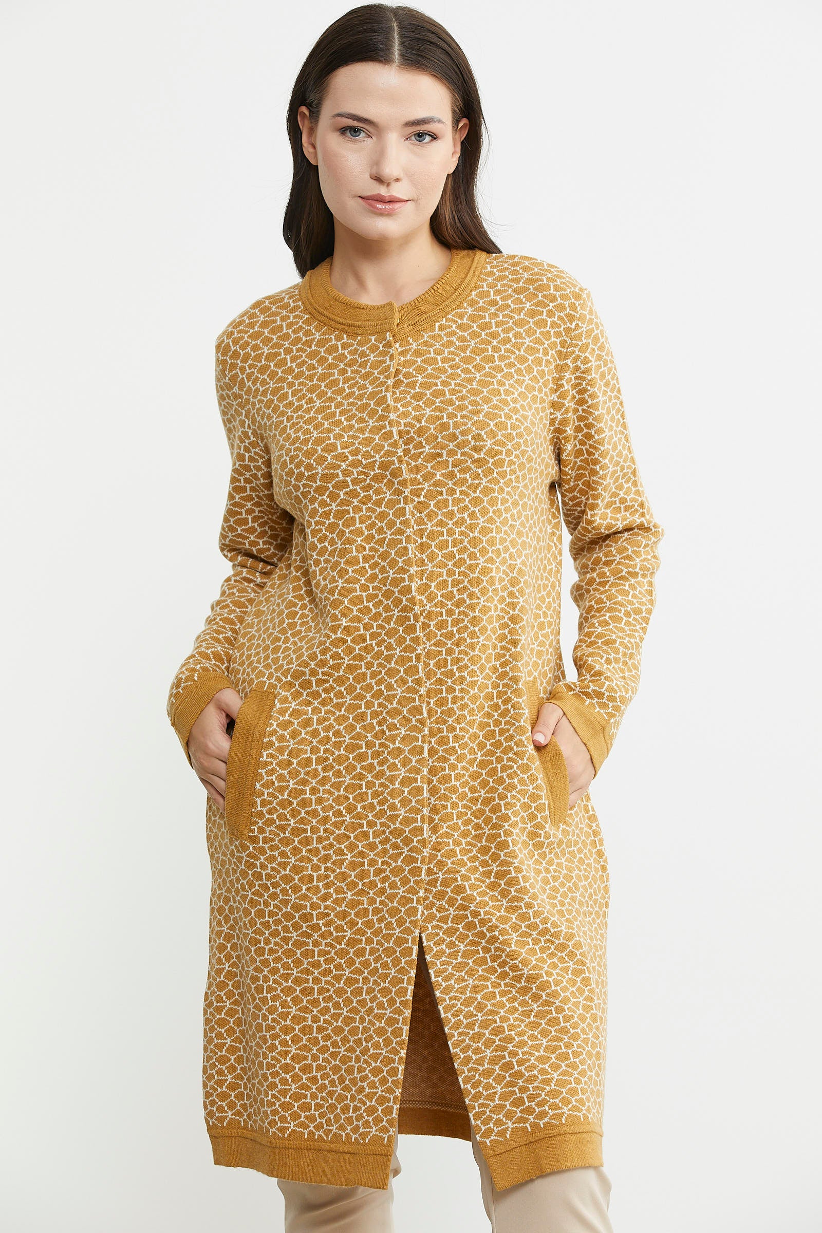 Büyük Beden Uzun Cepli Triko Ceket - Güneş - Sementa