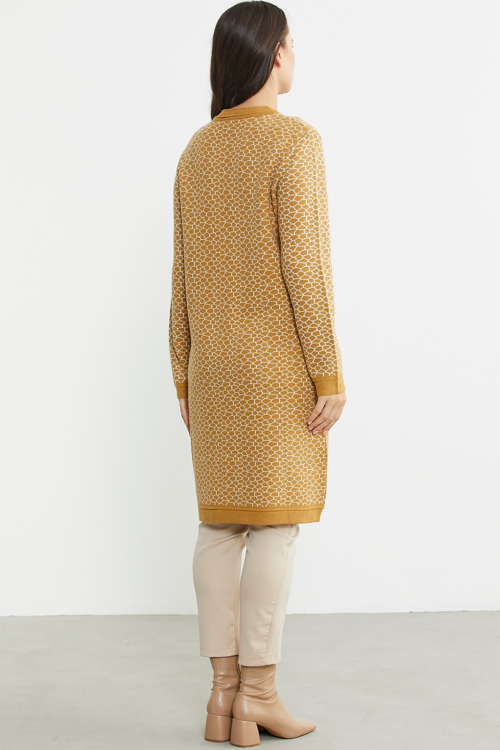 Büyük Beden Uzun Cepli Triko Ceket - Güneş - Sementa