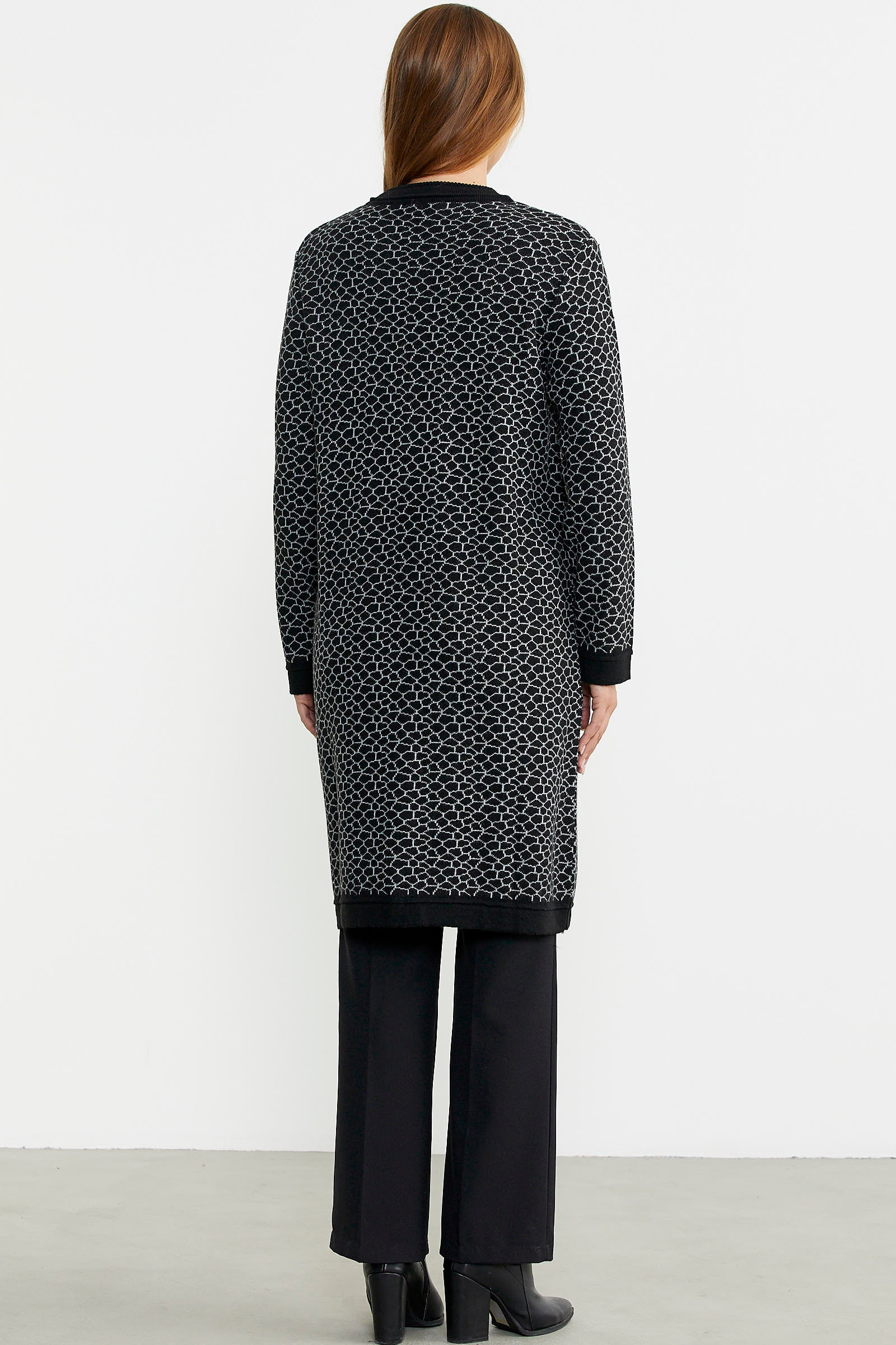 Büyük Beden Uzun Cepli Triko Ceket - Siyah - Sementa