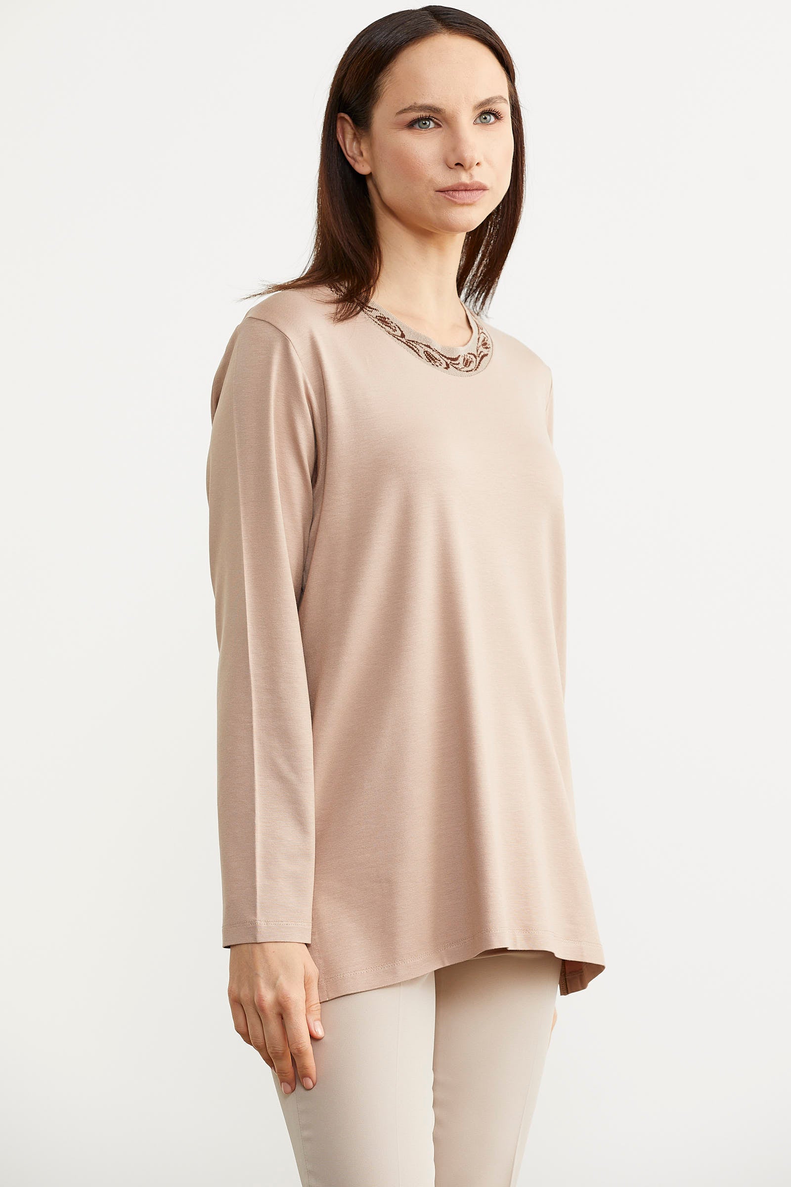 Büyük Beden Uzun Kol Tişört - Bej (3) Sementa