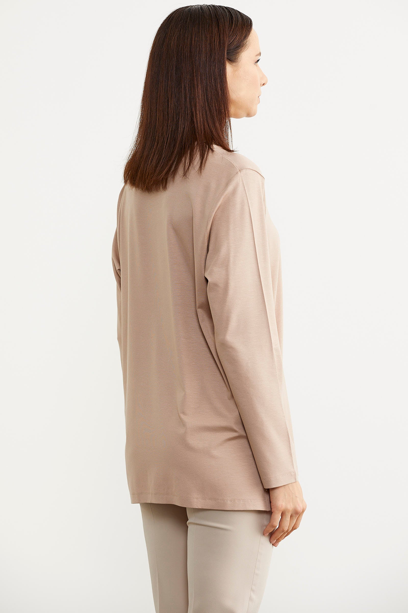 Büyük Beden Uzun Kol Tişört - Bej (5) Sementa