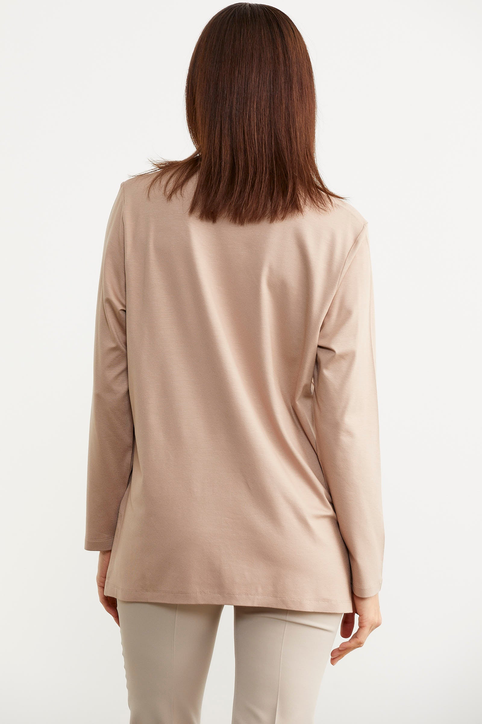 Büyük Beden Uzun Kol Tişört - Bej (6) Sementa