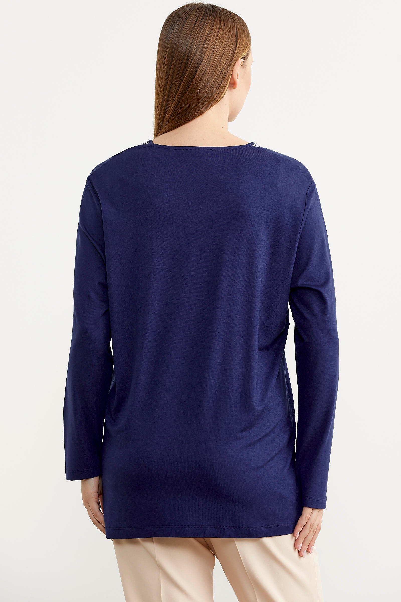 Büyük Beden Uzun Kol Tişört - Indigo (6) Sementa