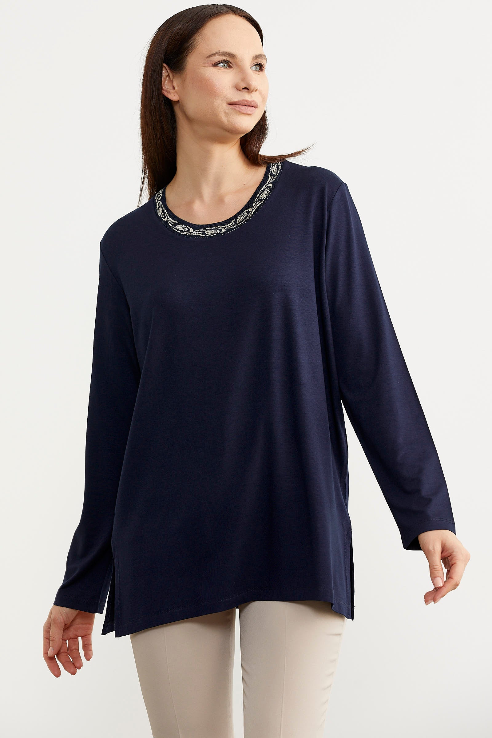 Büyük Beden Uzun Kol Tişört - Lacivert (3) Sementa