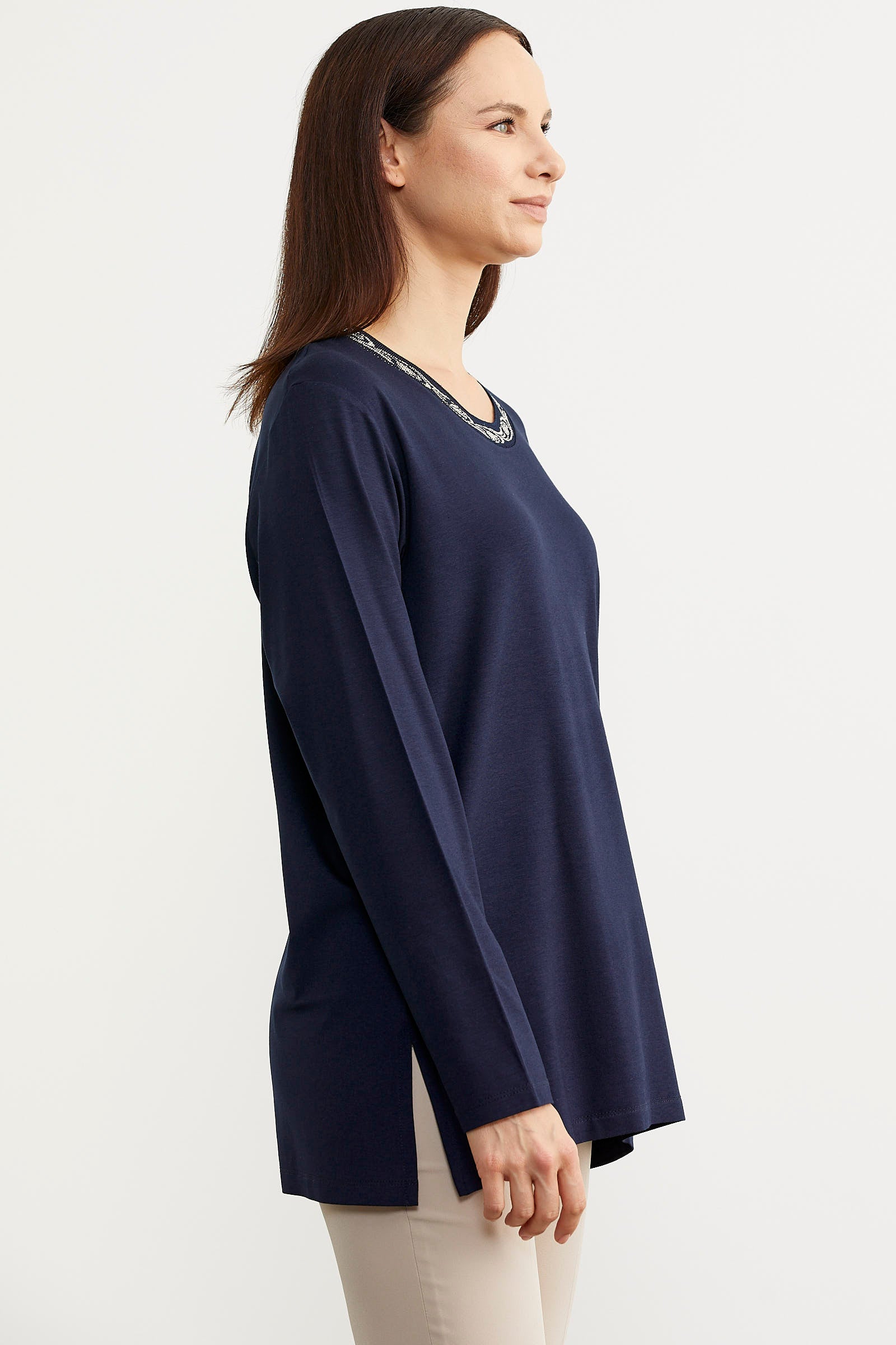 Büyük Beden Uzun Kol Tişört - Lacivert (4) Sementa