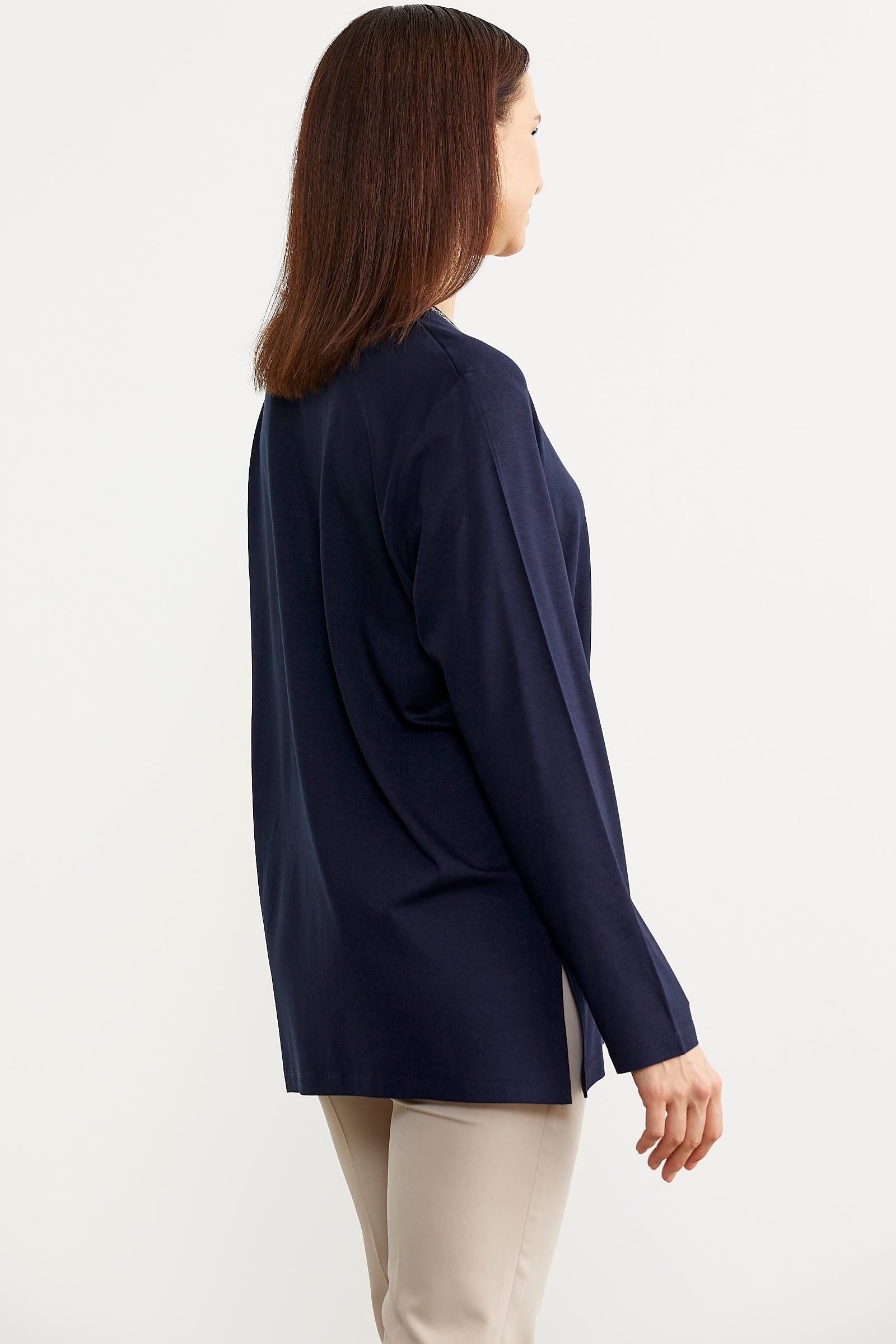 Büyük Beden Uzun Kol Tişört - Lacivert (5) Sementa