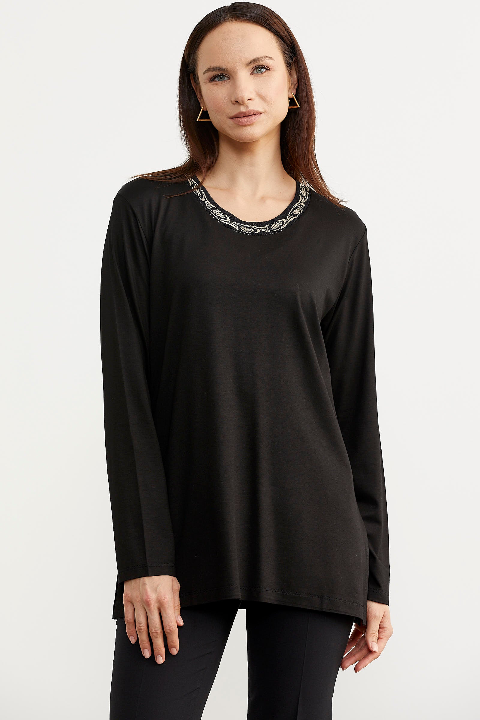 Büyük Beden Uzun Kol Tişört - Siyah (2) Sementa