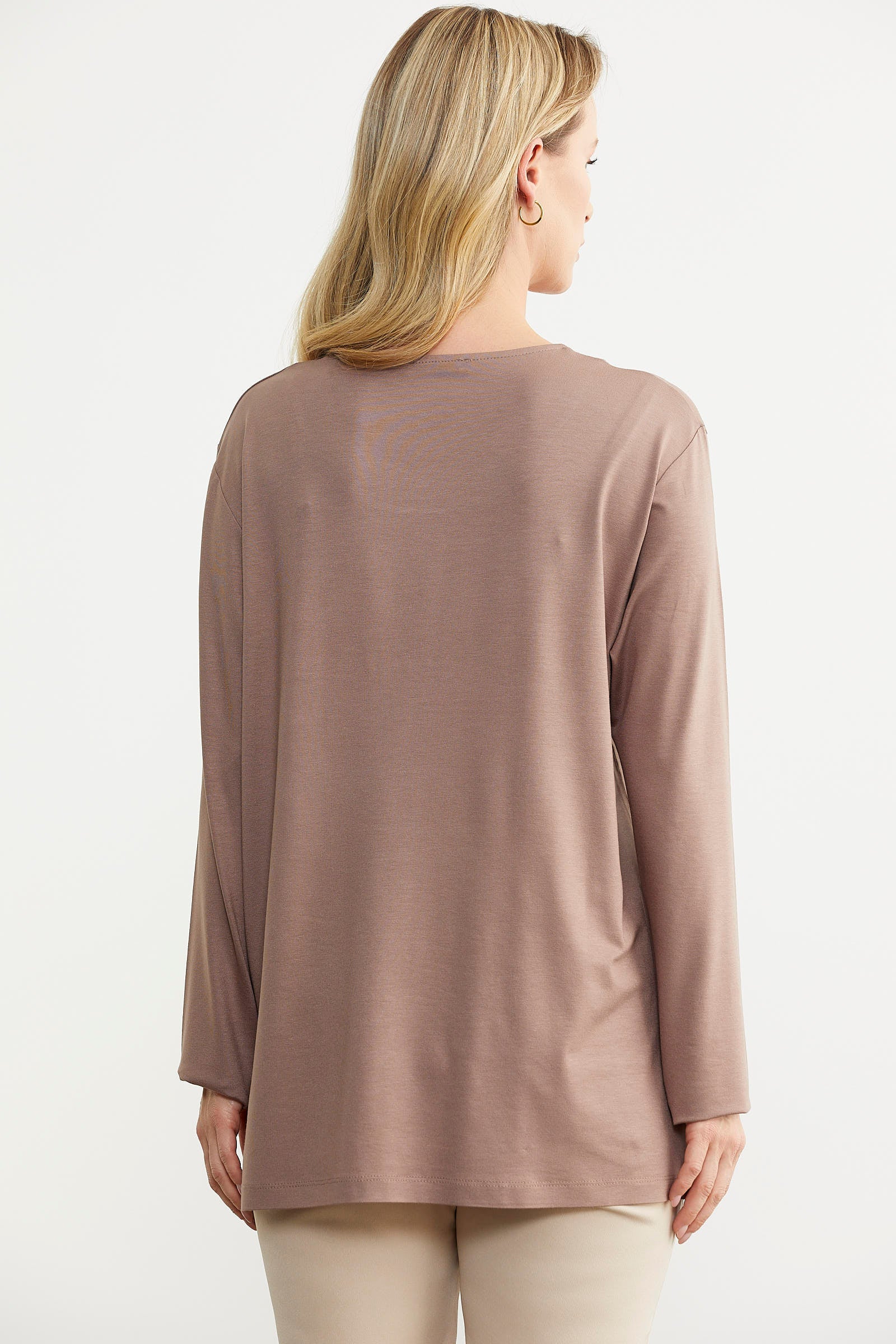 Büyük Beden Uzun Kol Tişört - Vizon (4) Sementa