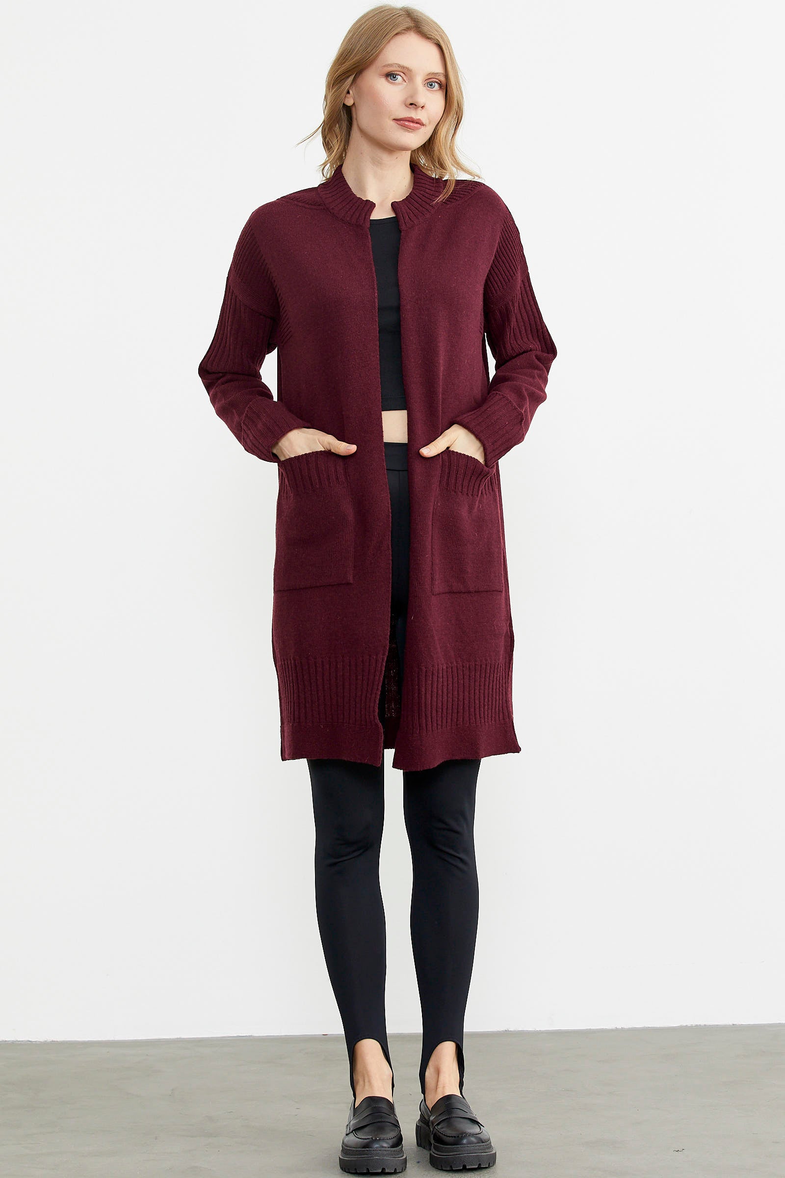 Büyük Beden Uzun Triko Hırka - Bordo (1) Sementa