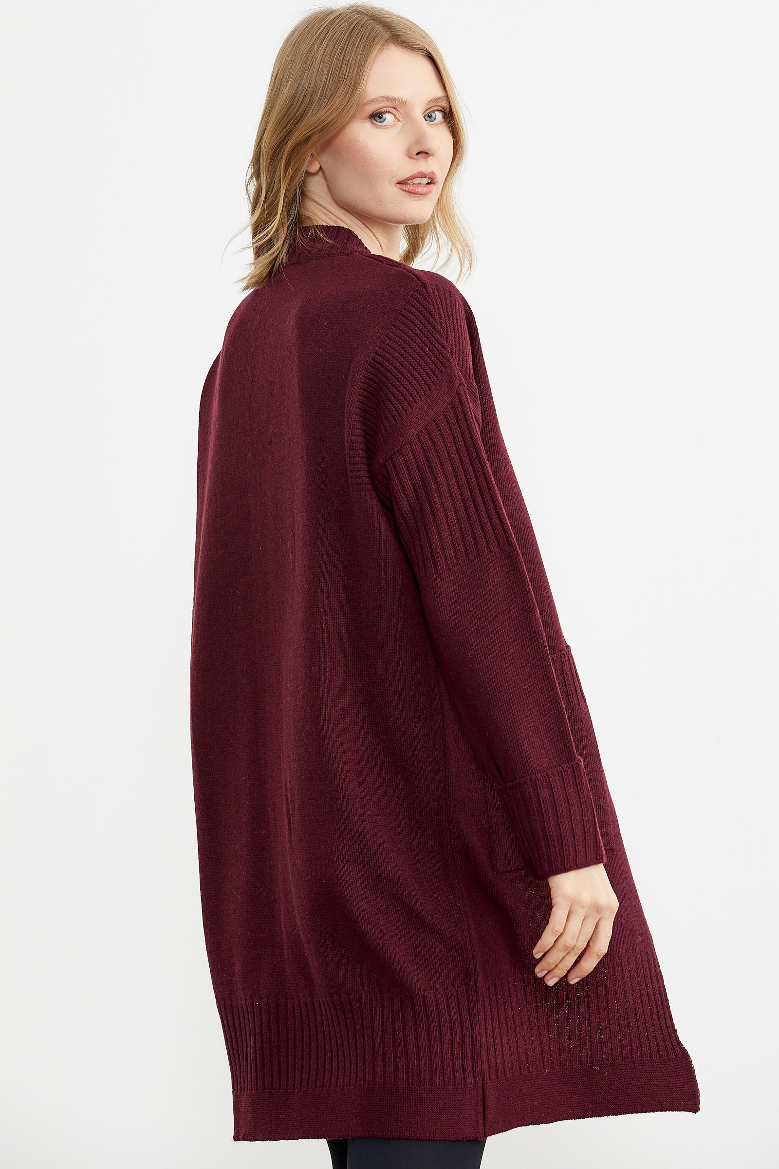 Büyük Beden Uzun Triko Hırka - Bordo (4) Sementa